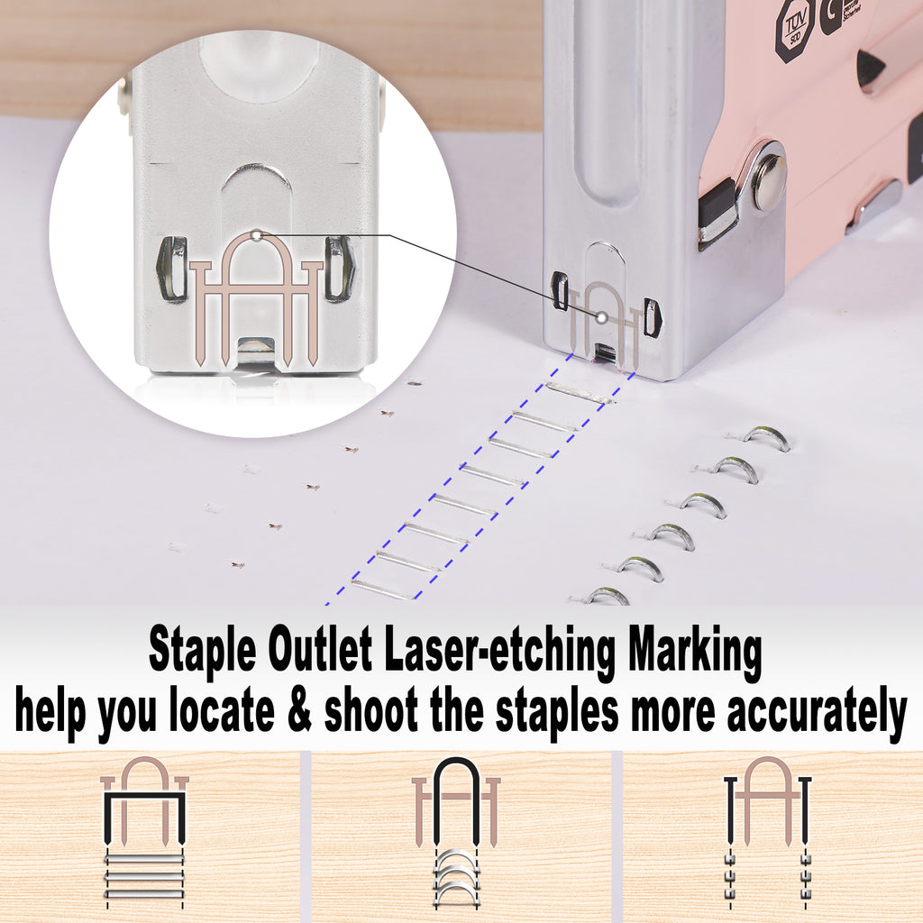 SHALL Staple Gun Heavy Duty, 3-in-1 Upholstery Staple Gun Kit with 3000 Staples, Stapler Remover, Manual Brad Nailer with Specific Staples Outlet Position Indicator