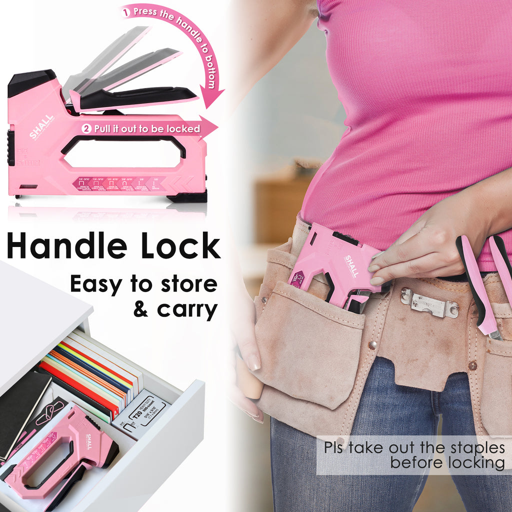 SHALL 6-in-1 Staple Gun Heavy Duty - Pink Upholstery Stapler Nail Gun with 4000 Counts Staples, Women Manual Brad Nailer with Stapler Remover for Wood, Crafts, Fabric, Decoration, Carpentry, Furniture