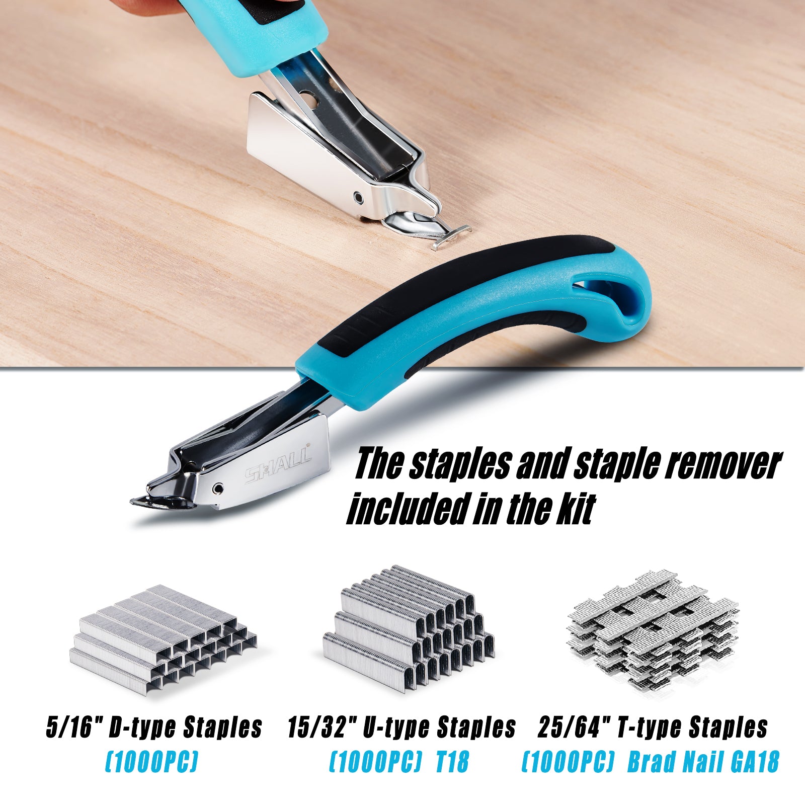 SHALL Staple Gun Heavy Duty, 3-in-1 Upholstery Staple Gun Kit with 3000 Staples, Staple Remover, Manual Brad Nailer with Specific Staples Outlet Position Indicator