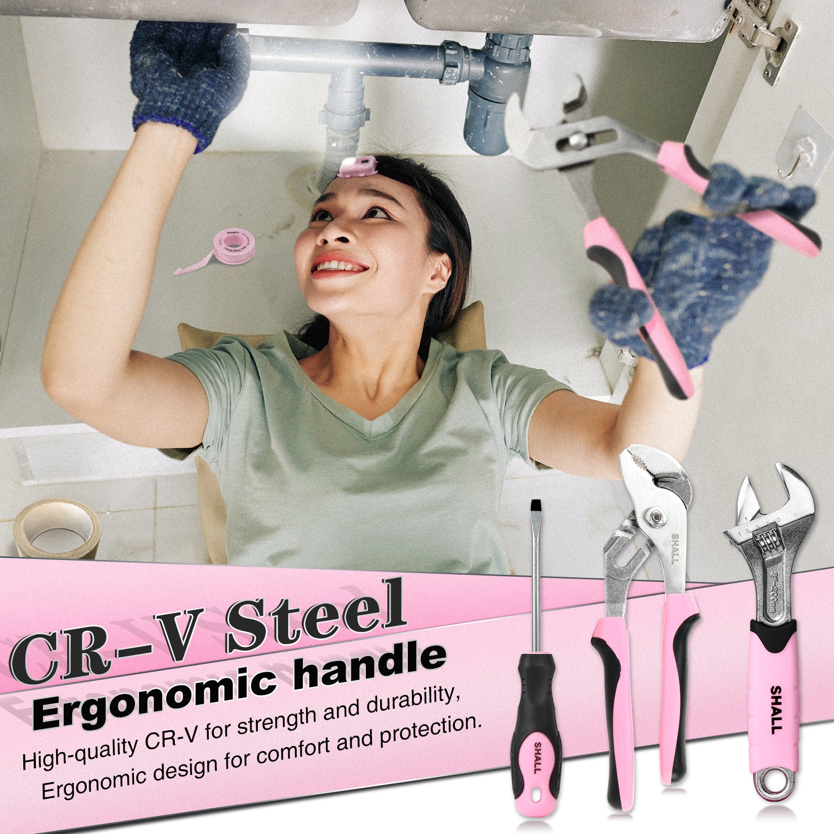 SHALL 246-Piece Pink Tool Set for Home, Pink Tool Sets for Women with Large Tool Bag Organizer