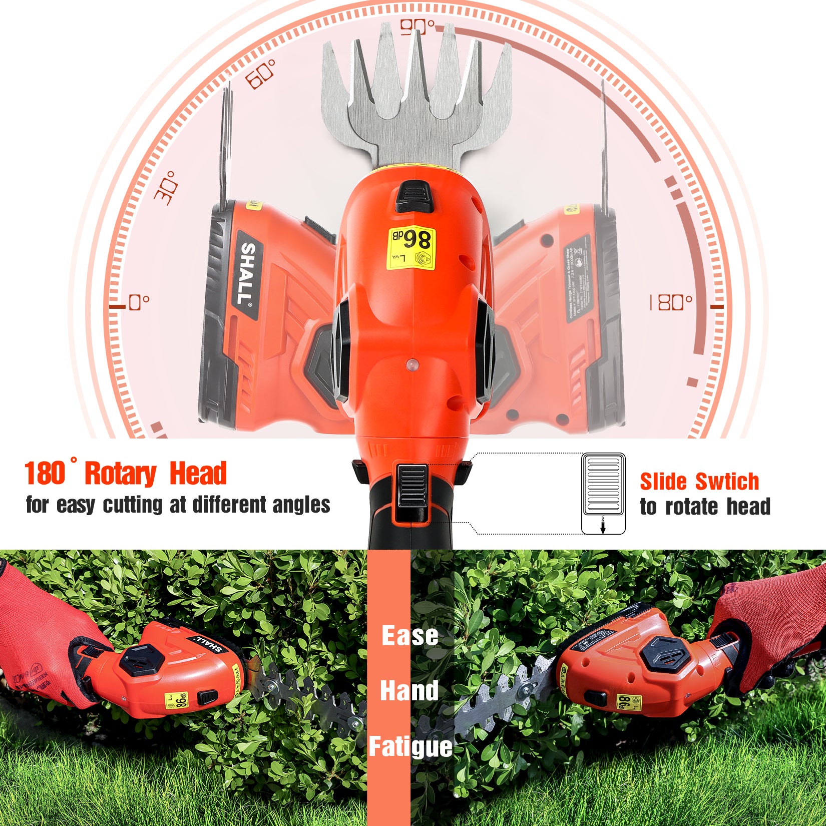 SHALL Hedge Trimmer Cordless & Garden Shears - 7.2V Electric Shrub Trimmer 2 in 1 Garden Clippers Handheld Hedge Trimmers, Hedge Clippers Grass Cutter W/ Pruning Scissor