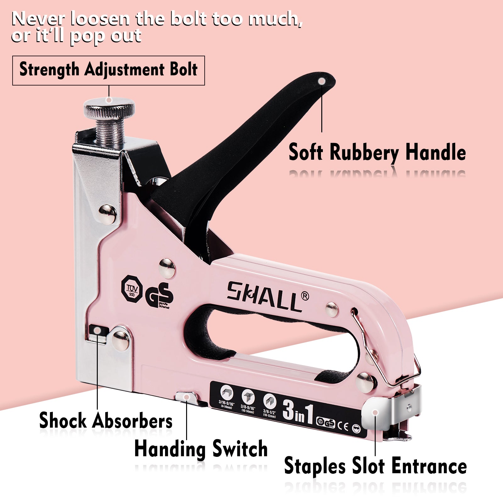 SHALL Staple Gun Heavy Duty, 3-in-1 Upholstery Staple Gun Kit with 3000 Staples, Stapler Remover, Manual Brad Nailer with Specific Staples Outlet Position Indicator