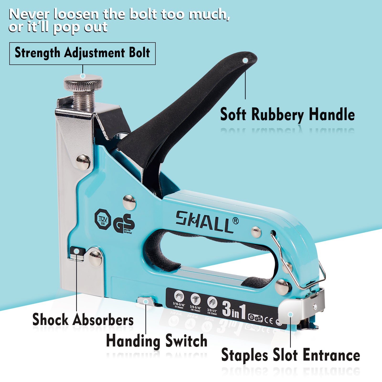 SHALL Staple Gun Heavy Duty, 3-in-1 Upholstery Staple Gun Kit with 3000 Staples, Staple Remover, Manual Brad Nailer with Specific Staples Outlet Position Indicator