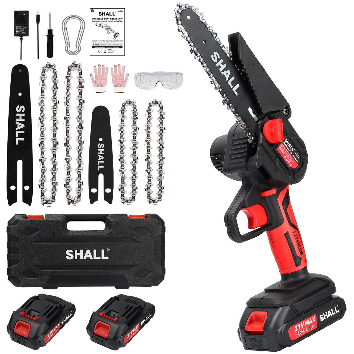 SHALL 4+6" Mini Handheld Chainsaw Cordless Chain Saw 21V