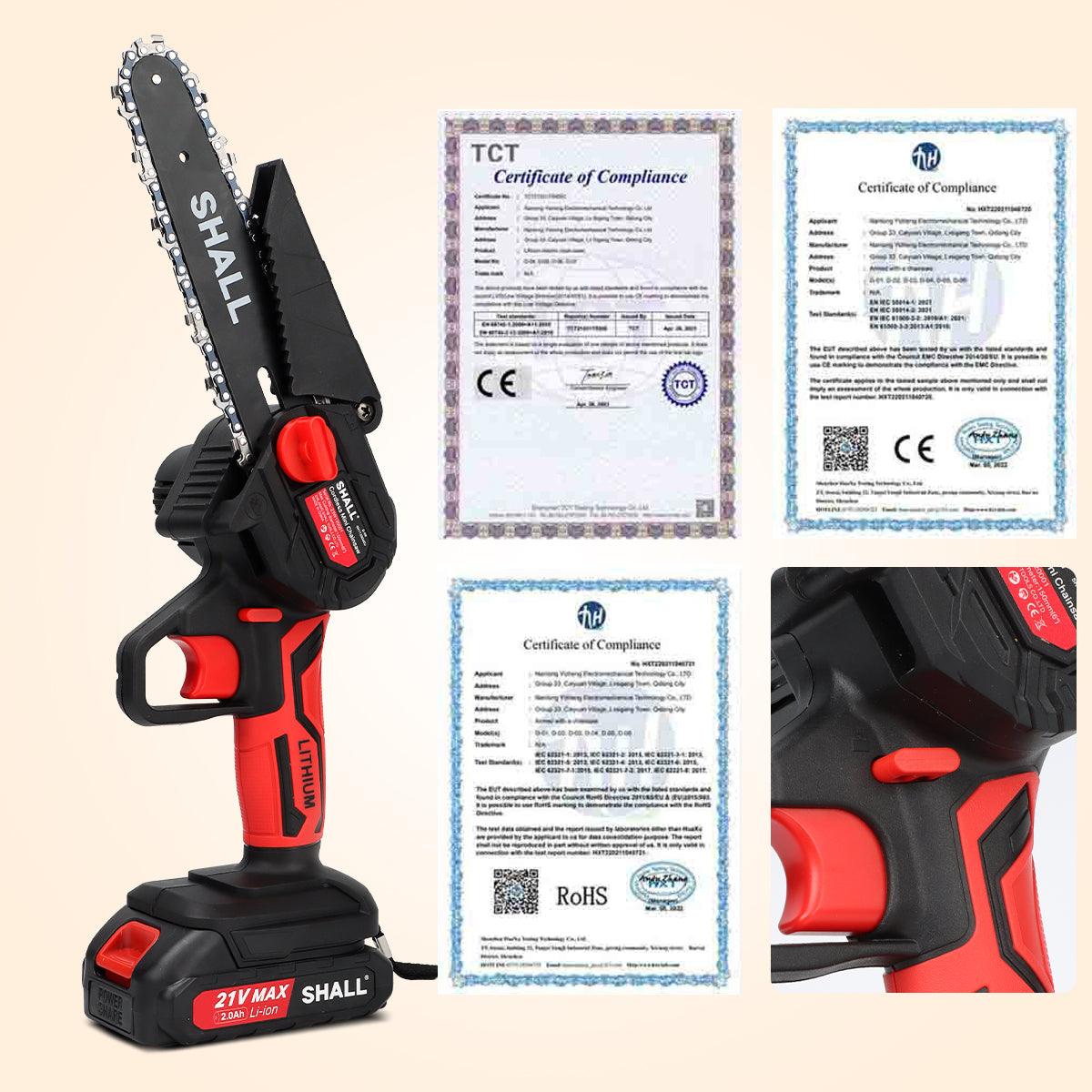 SHALL 4+6" Mini Handheld Chainsaw Cordless Chain Saw 21V