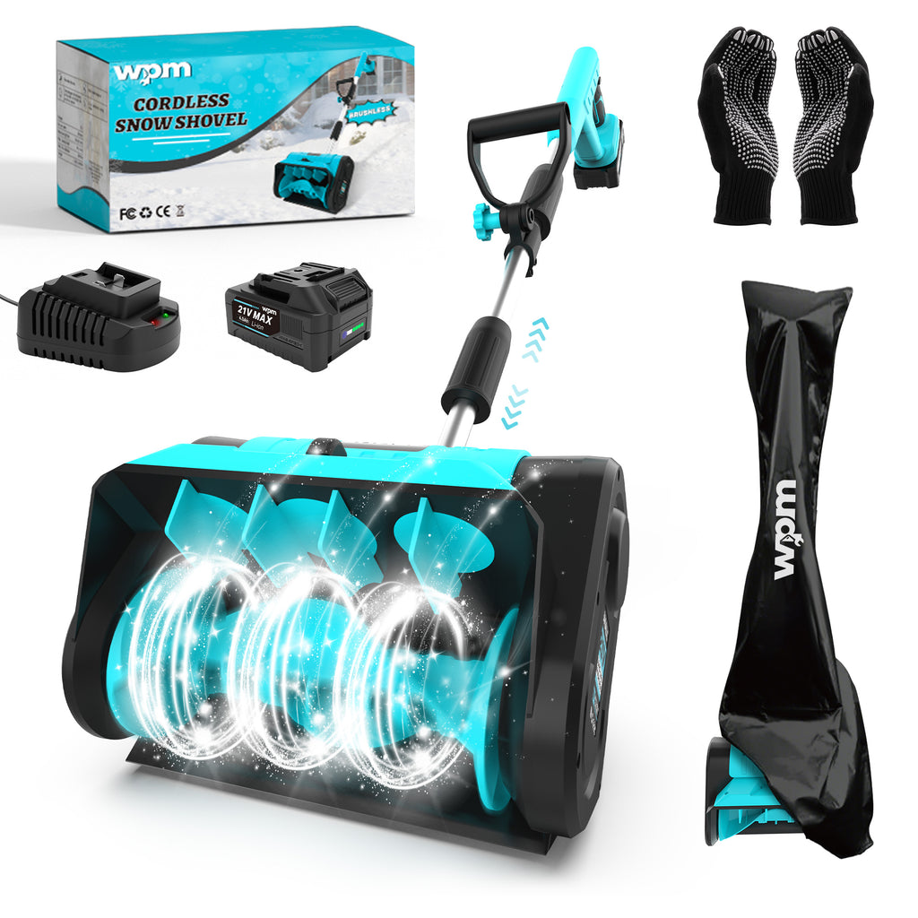 SHALL 21V Brushless Cordless Snow Shovel, 12" Cordless Snow Blower, 4AH Battery Powered Electric Snow Removal with Deflector & Dust Cover, 26FT Throw Distance for Driveway,Steps, Patio, Sidewalk