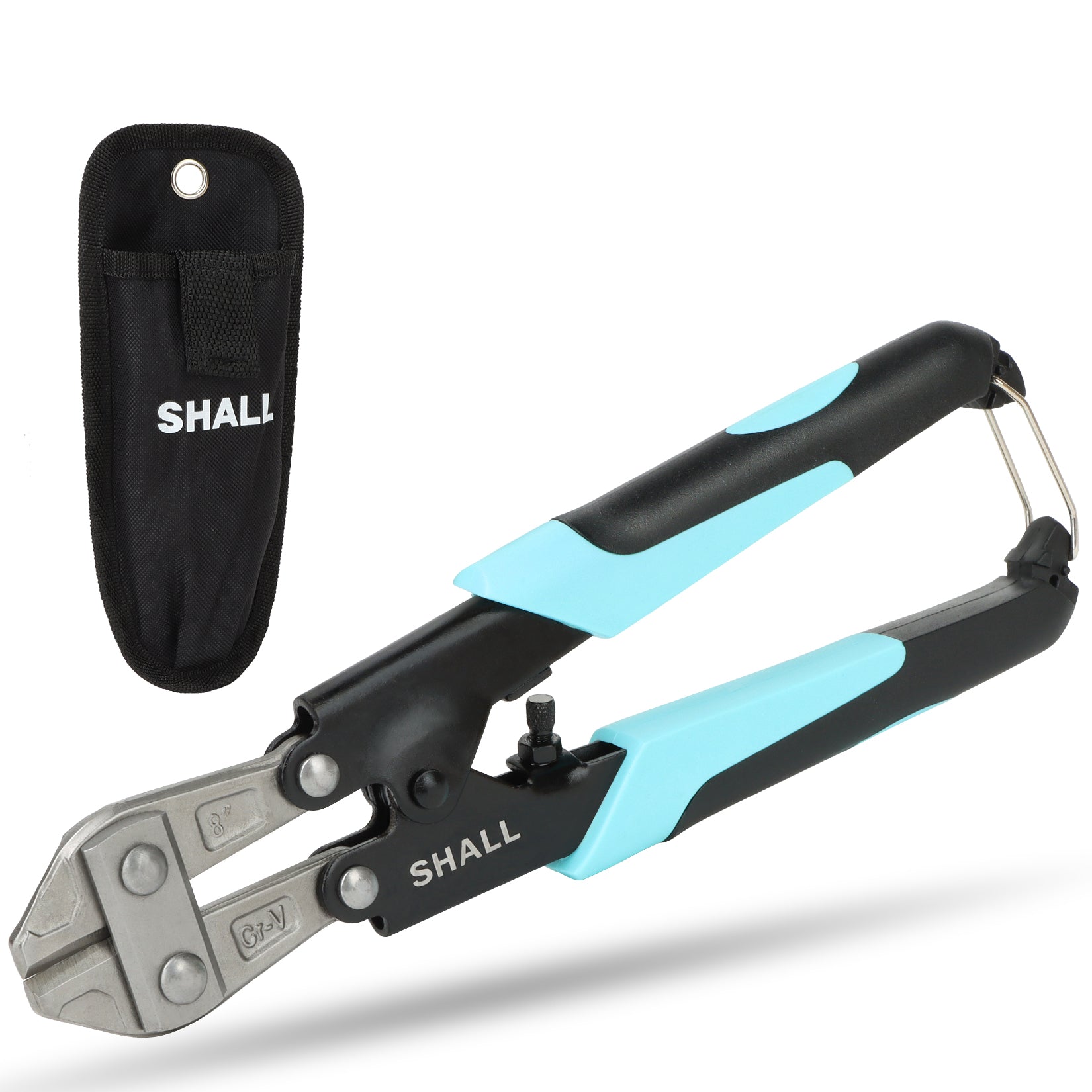 SHALL Mini Bolt Cutter, 210mm/8-inch Heavy Duty Wire Cutter, Two-Color Ergonomic Handle, Security Lock, More Efficient Leverage & Adjustable Opening, Belt Bag Included