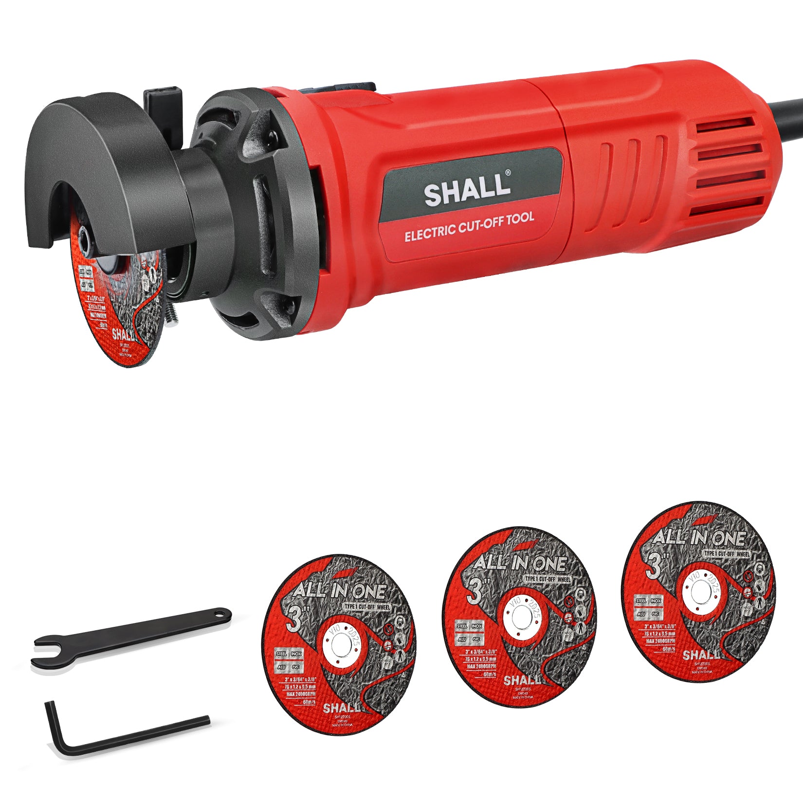 SHALL 3 Inch High-Speed Cut Off Tool, 3.5 Amp Metal Cutter Tool with 3Pcs Multifunctional Cut Off Wheels, 24000RPM Electricl Metal Cutting Tools for Steel, Inox, PVC