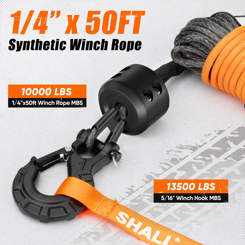 1/4 Inch x 50 Feet Synthetic Winch Rope 10,000LBS