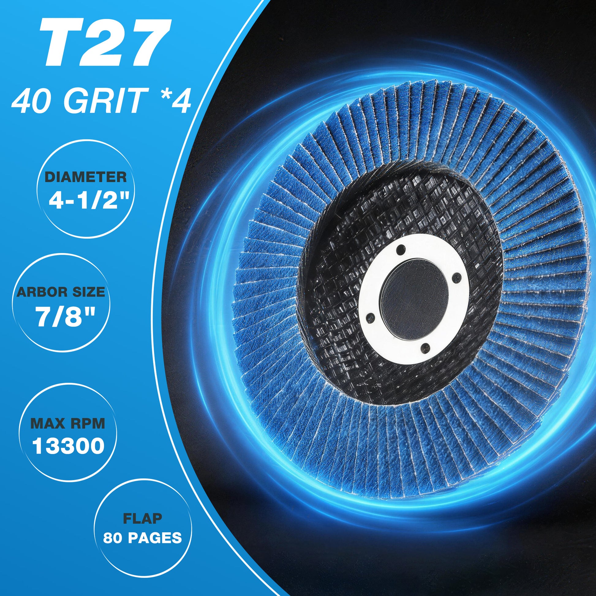 WPM 24-Pack Flap Disc, 4-1/2" x 7/8", Zirconia Grinding Wheel 40/60/80/120 Grit T29 & 40 Grit T27 Angle Grinder Abrasive Sanding Disc with Etched Grit Number Indication, 80pcs Emery Cloth Per Disc