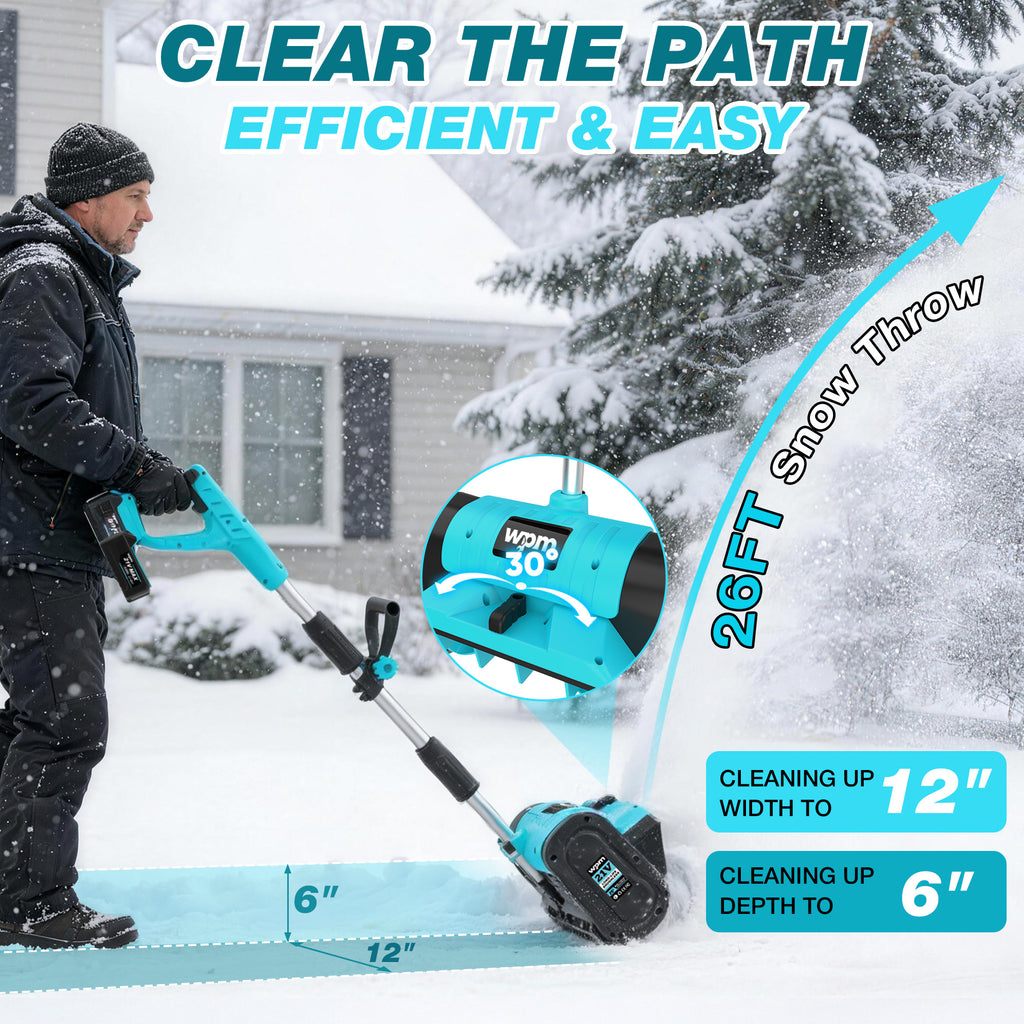 SHALL 21V Brushless Cordless Snow Shovel, 12" Cordless Snow Blower, 4AH Battery Powered Electric Snow Removal with Deflector & Dust Cover, 26FT Throw Distance for Driveway,Steps, Patio, Sidewalk