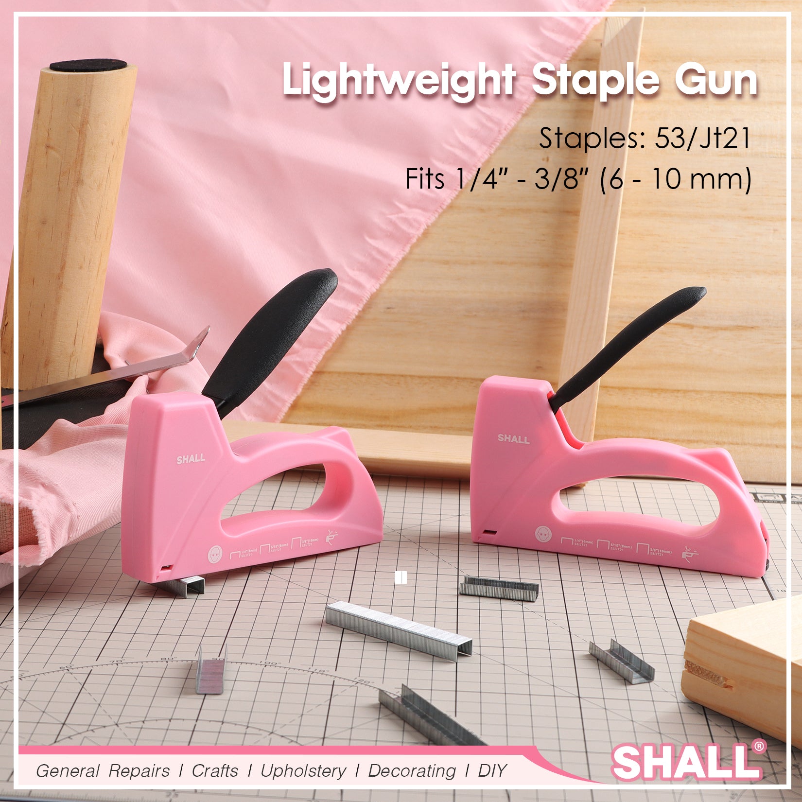 SHALL Light Duty Staple Gun for Wood - Pink Upholstery Staple Gun with 1600pcs JT21 Staples 1/4, 5/16, 3/8 inch and Staple Remover - Women Staple Gun for Crafts, Fabric Stapler Gun for DIY, Decoration