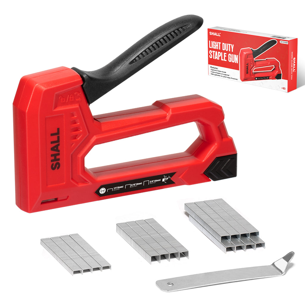 SHALL Light Duty Staple Gun for Wood - Red Upholstery Staple Gun with 1600pcs JT21 Staples 1/4, 5/16, 3/8 inch and Staple Remover - Fabric Stapler Gun for Crafts, DIY, Decoration