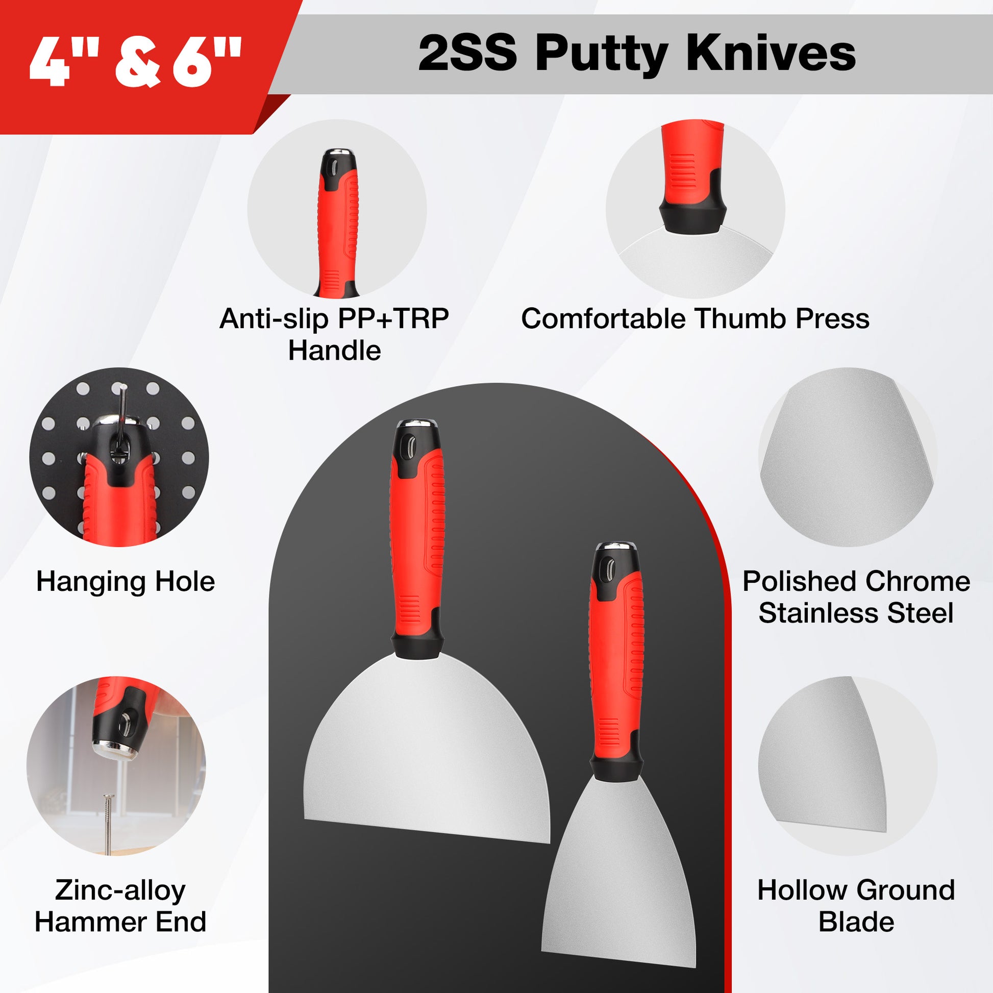 WPM Drywall Tool Kit, 7 Pcs Stainless Steel Set Includes Putty Knife, Taping Knife, Painter Scraper Tool & 12" Mud Pan for Joint Taping, Finishing, Patching