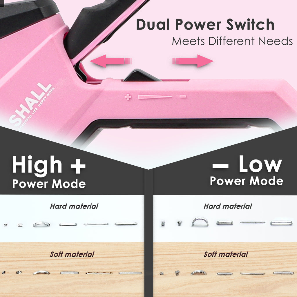 SHALL 6-in-1 Staple Gun Heavy Duty - Pink Upholstery Stapler Nail Gun with 4000 Counts Staples, Women Manual Brad Nailer with Stapler Remover for Wood, Crafts, Fabric, Decoration, Carpentry, Furniture