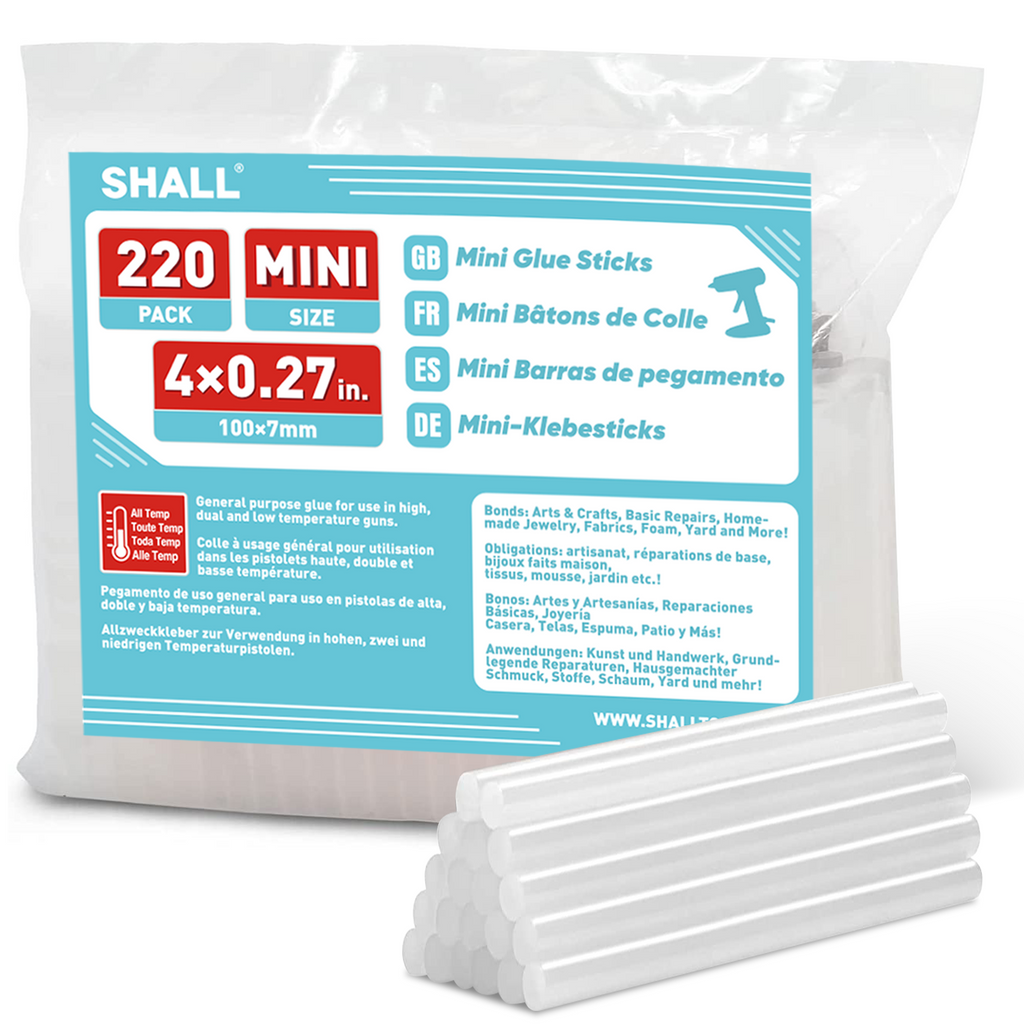 SHALL Mini Hot Glue Sticks, 0.27” Diameter x 4” Long, 220 Pack Clear Hot Melt Glue Gun Sticks