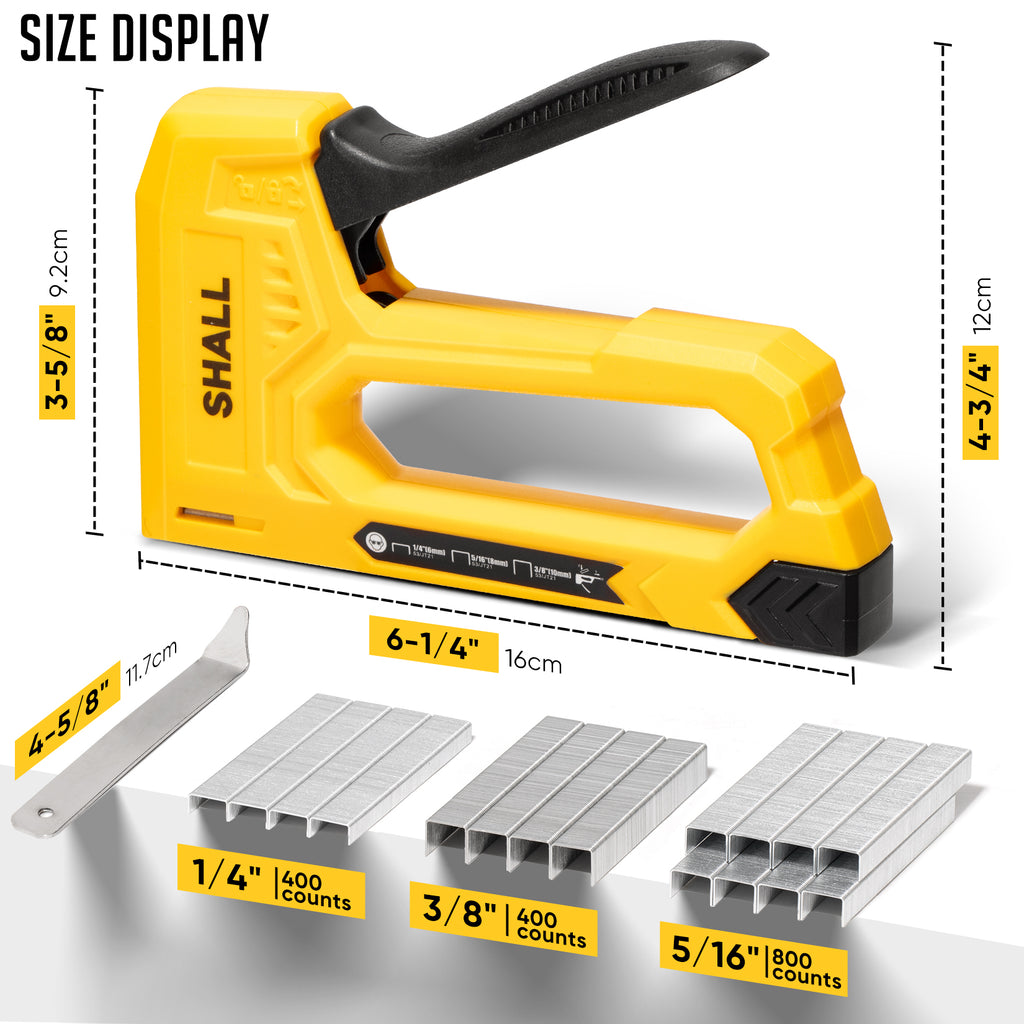 SHALL Light Duty Staple Gun for Wood - Yellow Upholstery Staple Gun with 1600pcs JT21 Staples 1/4, 5/16, 3/8 inch and Staple Remover - Fabric Stapler Gun for Crafts, DIY, Decoration