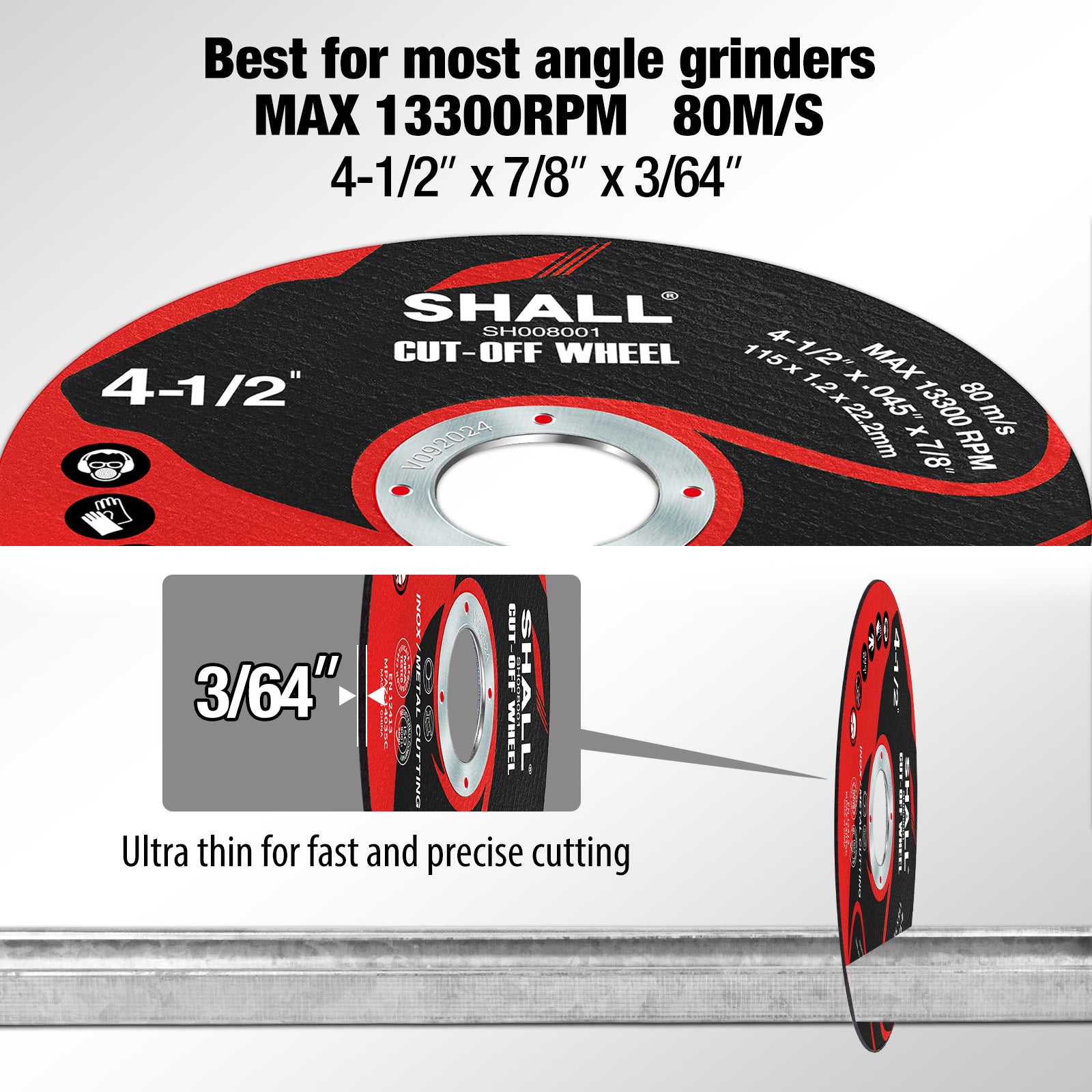 SHALL 50-Pack Cut Off Wheels 4 1/2 x 7/8 Inch, Cutting Wheel with Pouch for Angle Grinder, 4.5” Metal & Stainless Steel Fast Cutting Disc, Grinder Wheel for General Purpose Metal Cutting