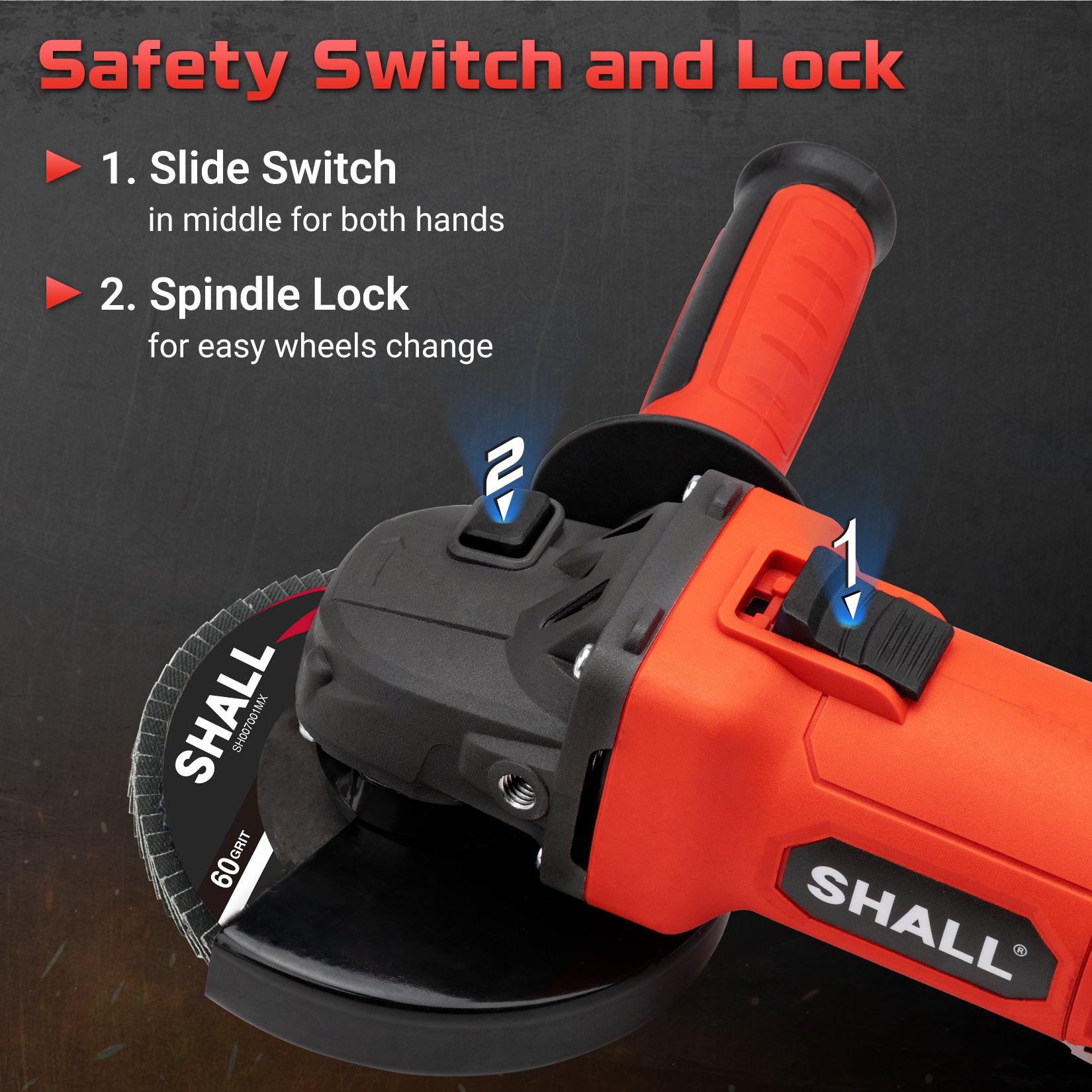 SHALL 4-1/2 Inch 11000 RPM Angle Grinder 4Amp with 2 Guards, 3 Cutting Discs, 3 Grinding Wheel, Non-Slip Handle, Wrench and Carbon Brush for Metal and Wood
