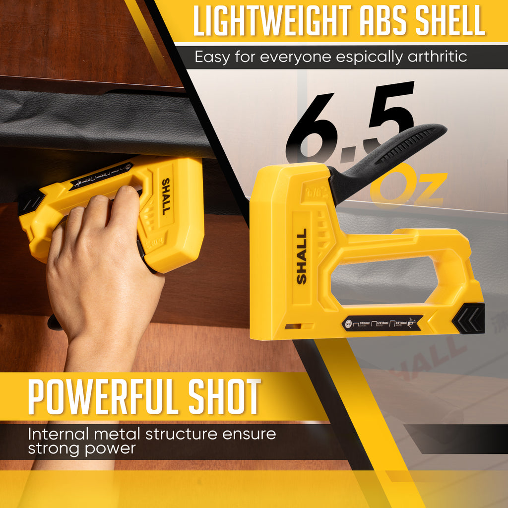 SHALL Light Duty Staple Gun for Wood - Yellow Upholstery Staple Gun with 1600pcs JT21 Staples 1/4, 5/16, 3/8 inch and Staple Remover - Fabric Stapler Gun for Crafts, DIY, Decoration