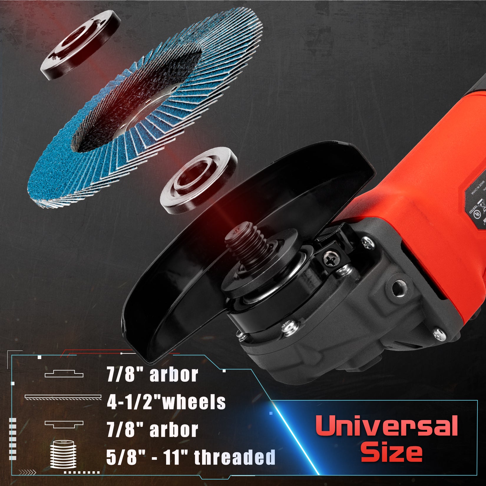 SHALL 4-1/2 Inch 11000 RPM Angle Grinder 4Amp with 2 Guards, 3 Cutting Discs, 3 Grinding Wheel, Non-Slip Handle, Wrench and Carbon Brush for Metal and Wood