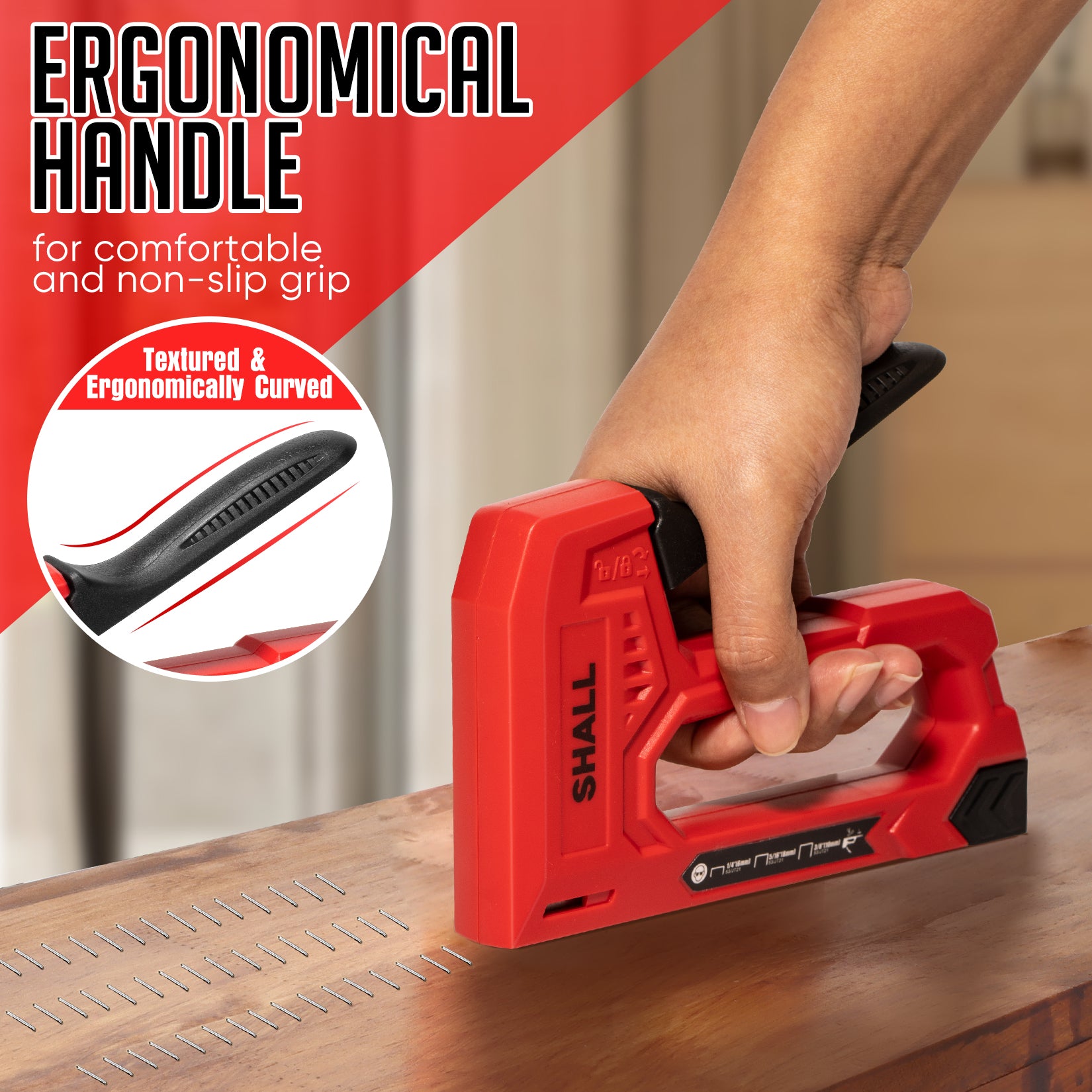 SHALL Light Duty Staple Gun for Wood - Red Upholstery Staple Gun with 1600pcs JT21 Staples 1/4, 5/16, 3/8 inch and Staple Remover - Fabric Stapler Gun for Crafts, DIY, Decoration