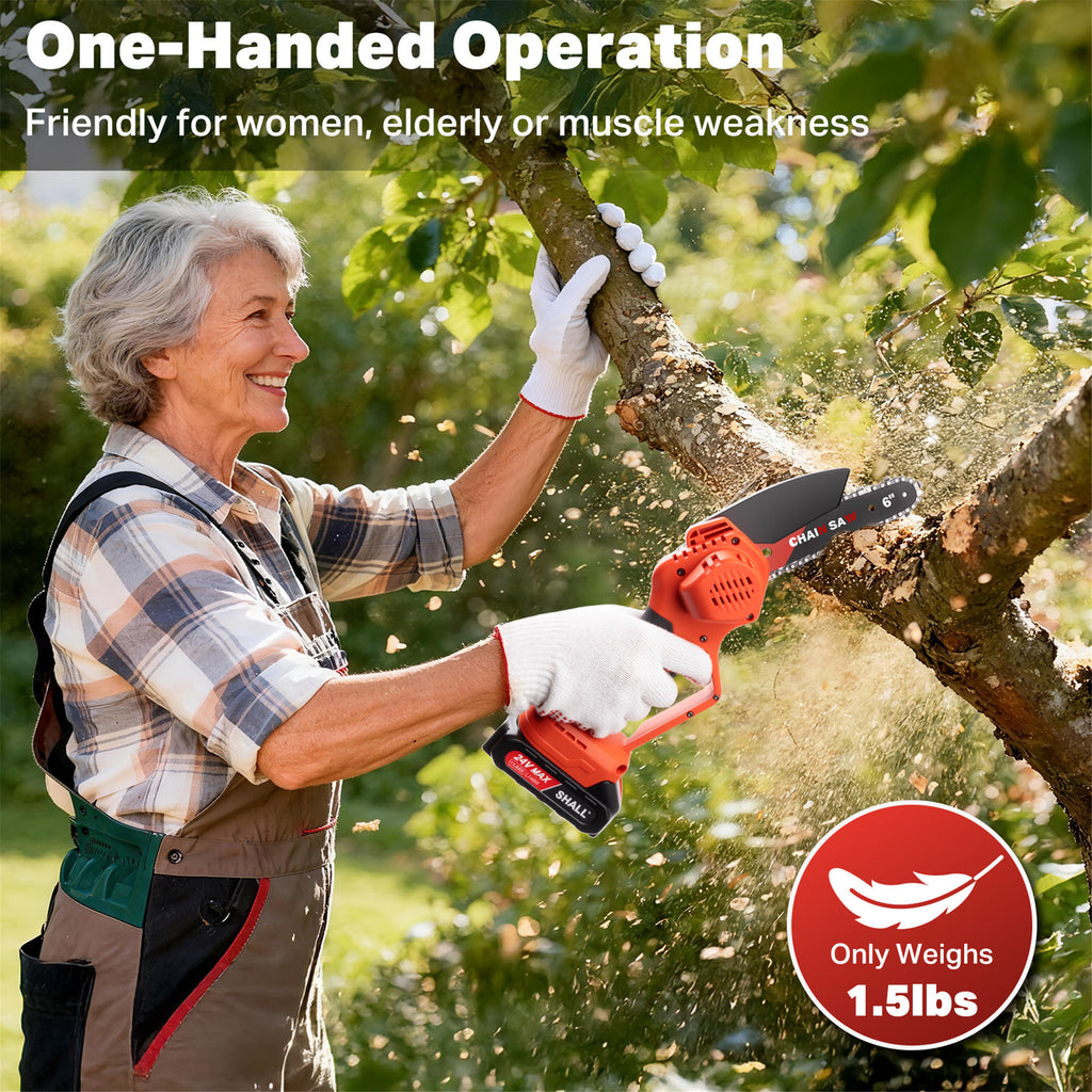 SHALL Mini Chainsaw Cordless 6 Inch & 4 Inch, 24V Portable Electric Chainsaw, Handheld ChainSaw 2 Batteries 4 Chains for Tree Branches,Courtyard,Household and Garden