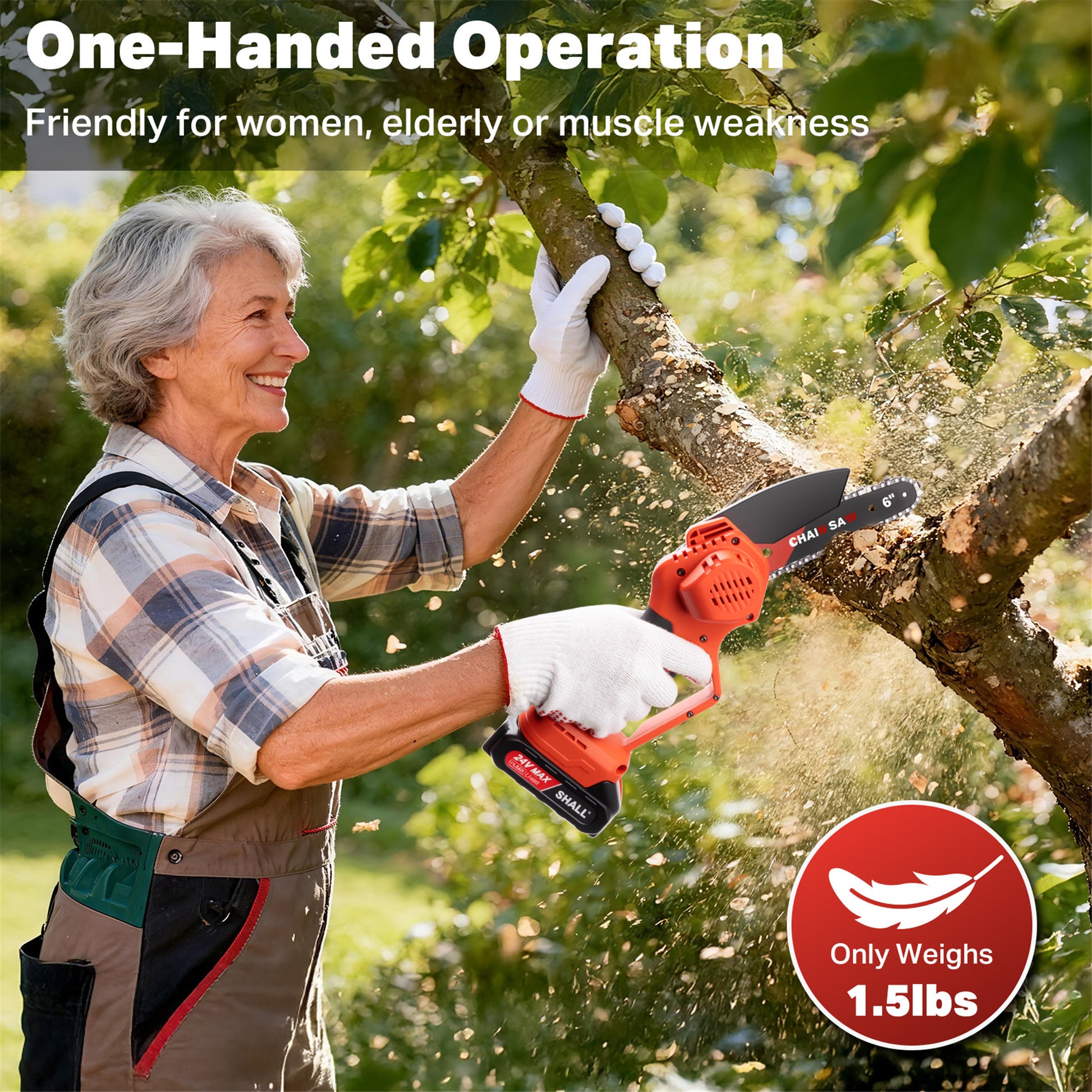 SHALL Mini Chainsaw Cordless 6 Inch & 4 Inch, 24V Portable Electric Chainsaw, Handheld ChainSaw 2 Batteries 4 Chains for Tree Branches,Courtyard,Household and Garden