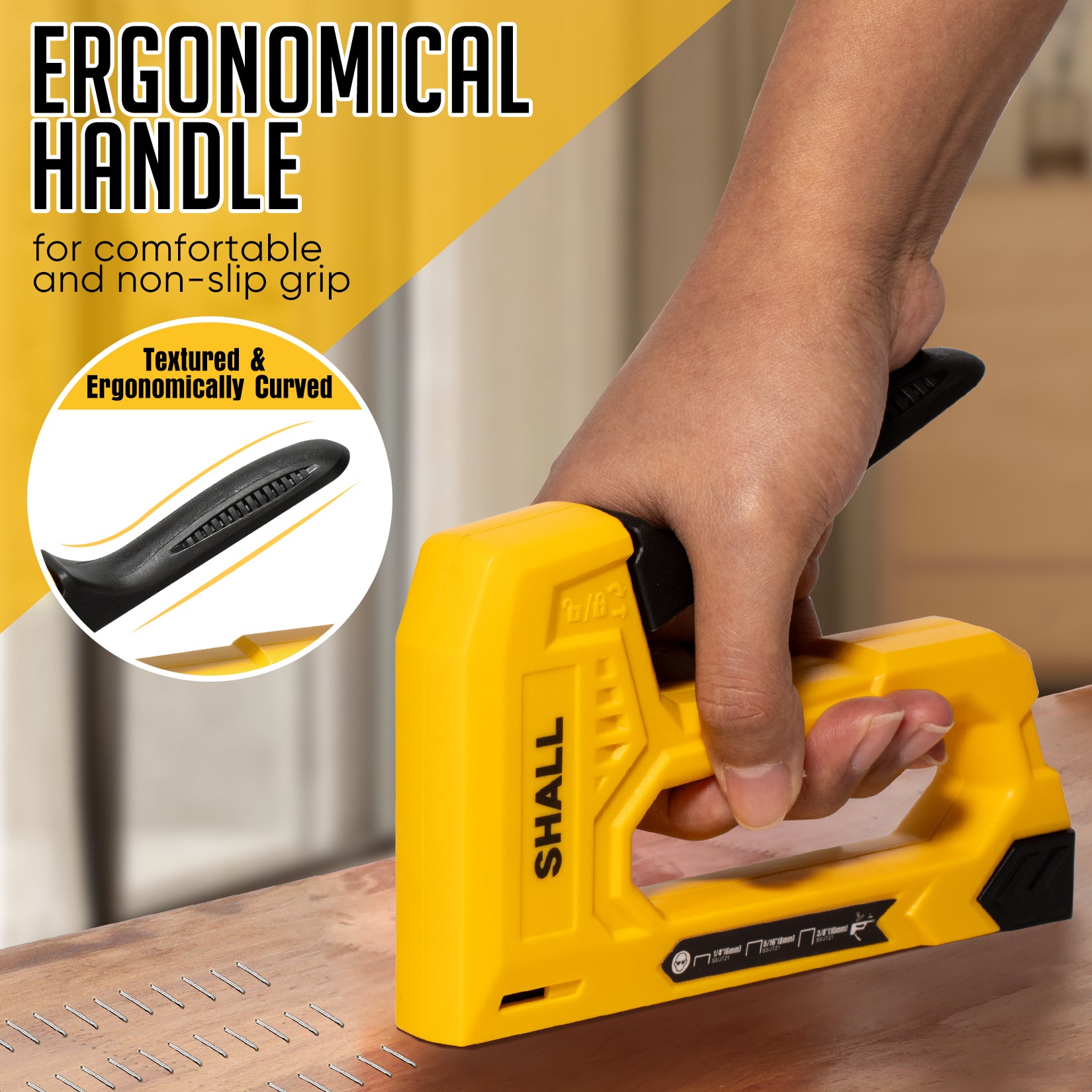 SHALL Light Duty Staple Gun for Wood - Yellow Upholstery Staple Gun with 1600pcs JT21 Staples 1/4, 5/16, 3/8 inch and Staple Remover - Fabric Stapler Gun for Crafts, DIY, Decoration