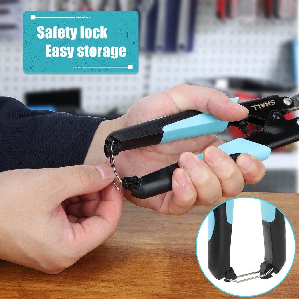 SHALL Mini Bolt Cutter, 210mm/8-inch Heavy Duty Wire Cutter, Two-Color Ergonomic Handle, Security Lock, More Efficient Leverage & Adjustable Opening, Belt Bag Included