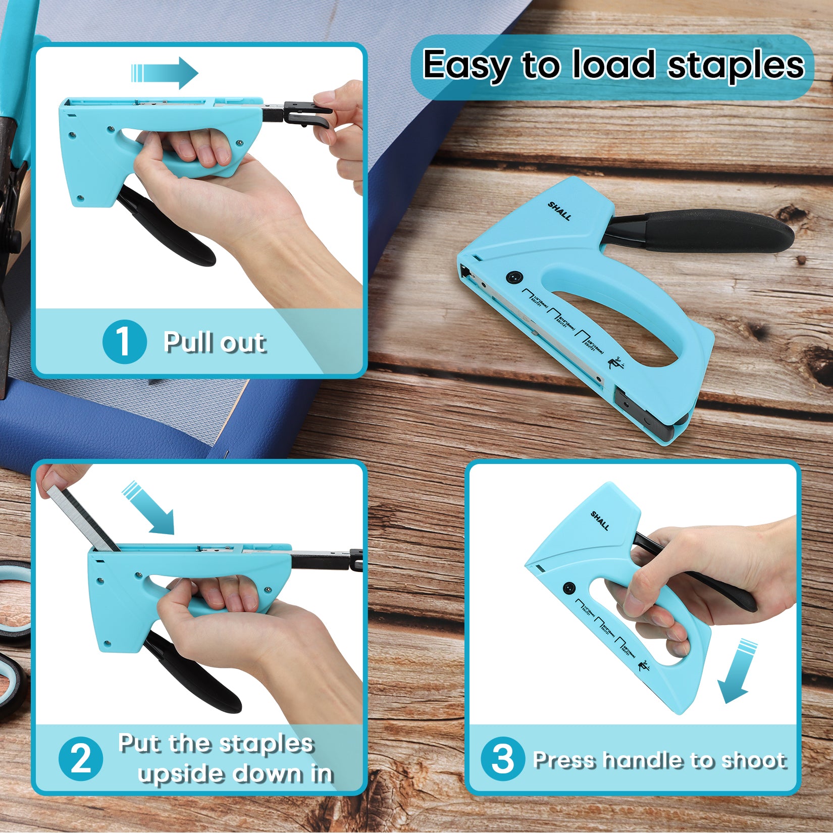 SHALL Light Duty Staple Gun for Wood - Upholstery Staple Gun with 1600pcs JT21 Staples 1/4, 5/16, 3/8 inch and Staple Remover - Fabric Stapler Gun for Crafts, DIY, Decoration