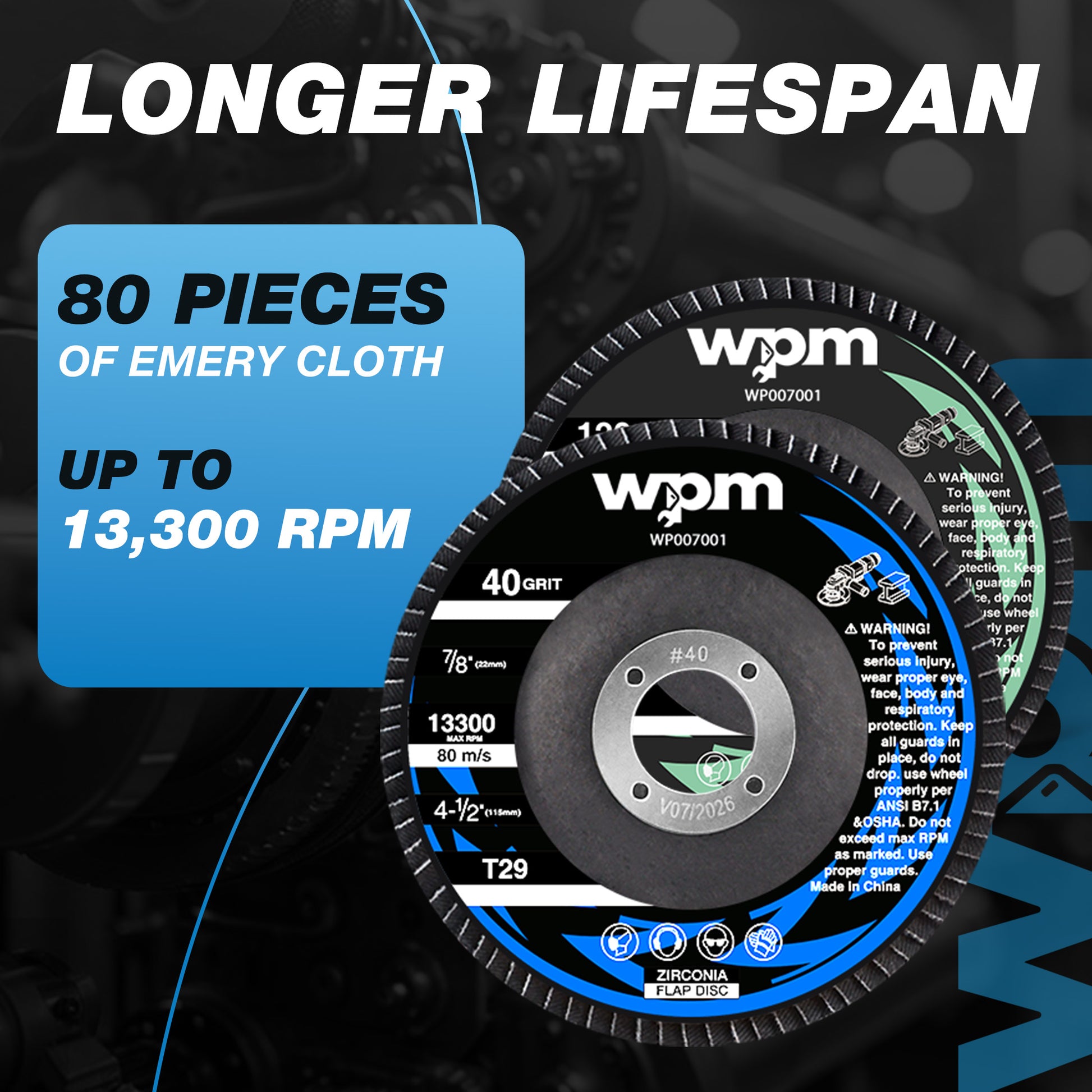 WPM 24-Pack Flap Disc, 4-1/2" x 7/8", Zirconia Grinding Wheel 40/60/80/120 Grit T29 & 40 Grit T27 Angle Grinder Abrasive Sanding Disc with Etched Grit Number Indication, 80pcs Emery Cloth Per Disc
