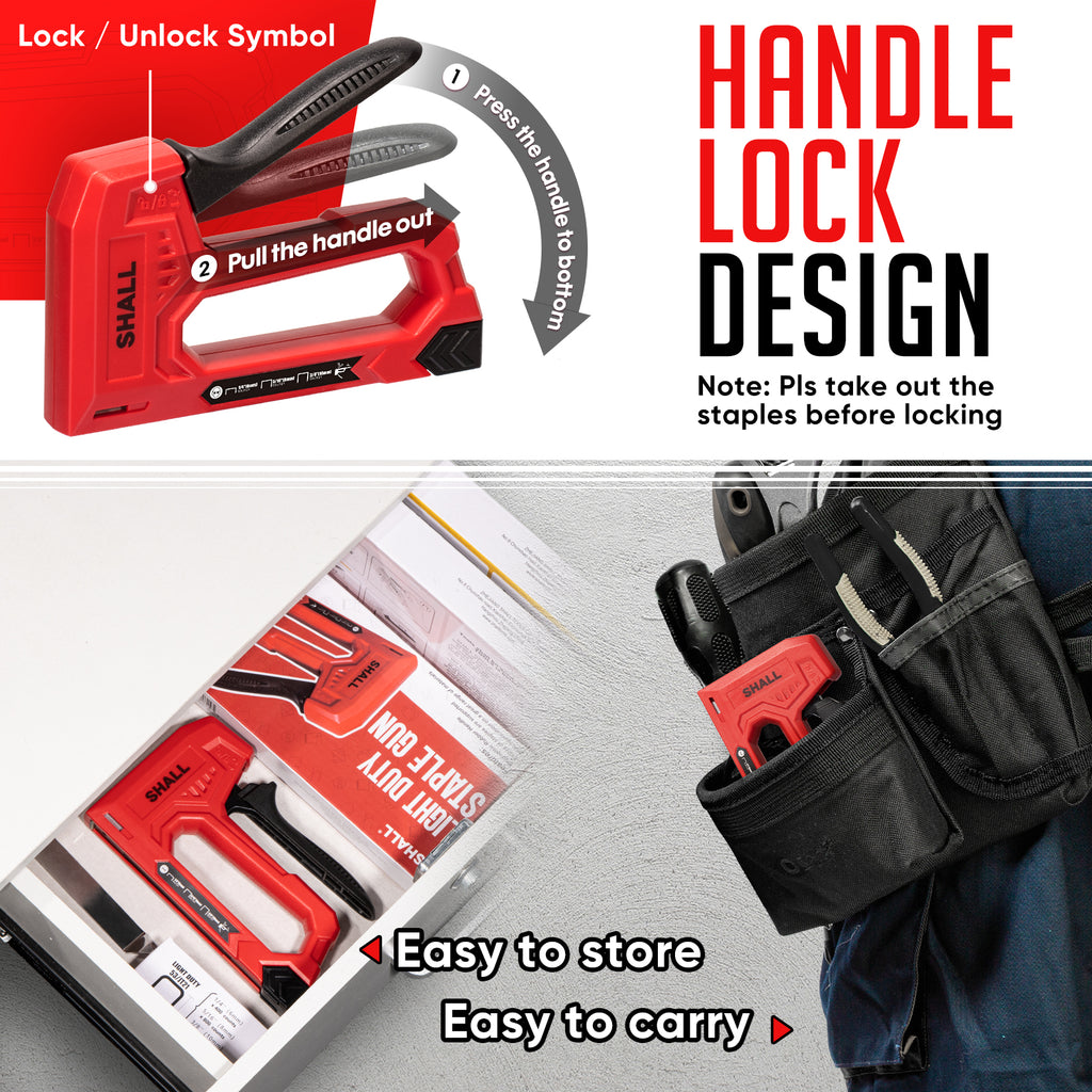 SHALL Light Duty Staple Gun for Wood - Red Upholstery Staple Gun with 1600pcs JT21 Staples 1/4, 5/16, 3/8 inch and Staple Remover - Fabric Stapler Gun for Crafts, DIY, Decoration