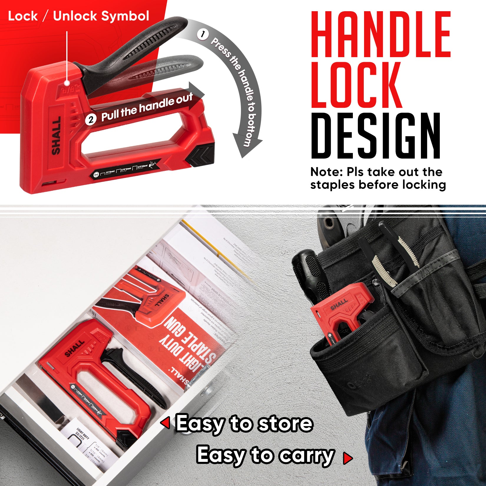 SHALL Light Duty Staple Gun for Wood - Red Upholstery Staple Gun with 1600pcs JT21 Staples 1/4, 5/16, 3/8 inch and Staple Remover - Fabric Stapler Gun for Crafts, DIY, Decoration