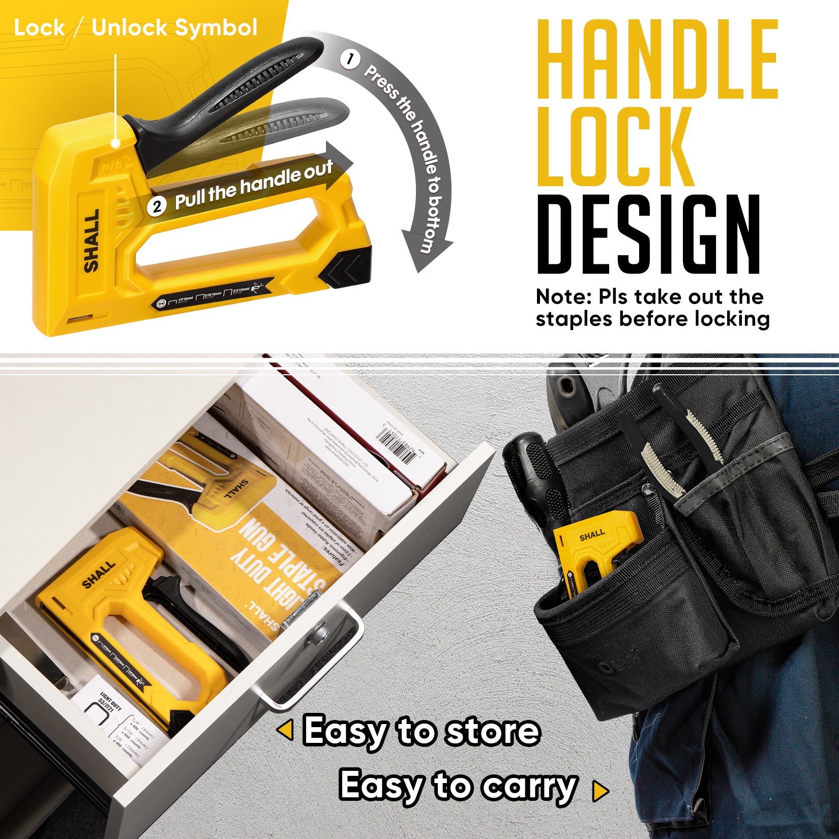 SHALL Light Duty Staple Gun for Wood - Yellow Upholstery Staple Gun with 1600pcs JT21 Staples 1/4, 5/16, 3/8 inch and Staple Remover - Fabric Stapler Gun for Crafts, DIY, Decoration
