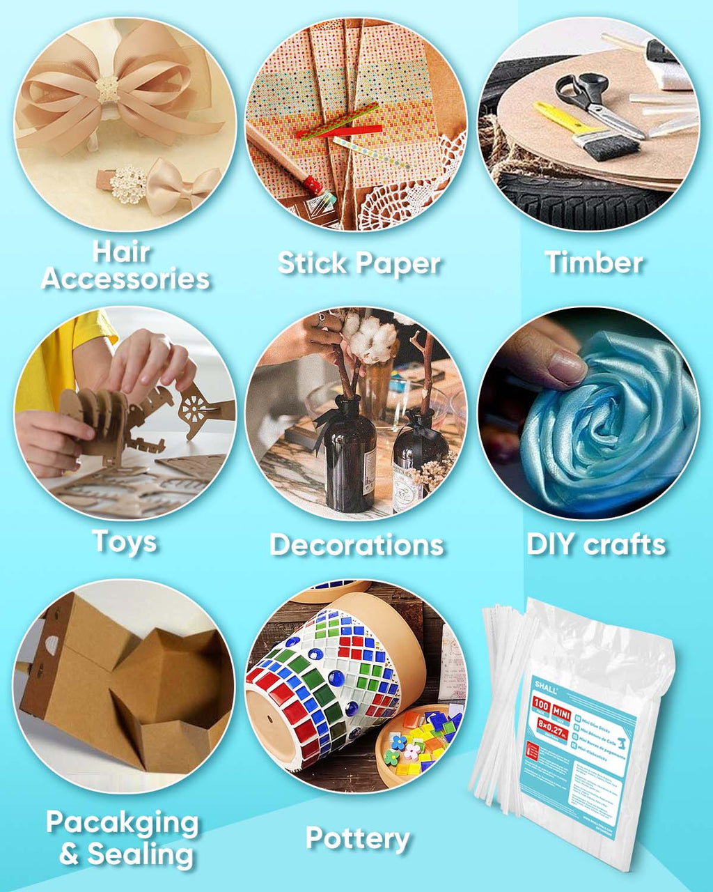 SHALL Mini Hot Glue Sticks, 0.27” Diameter x 4” Long, 220 Pack Clear Hot Melt Glue Gun Sticks