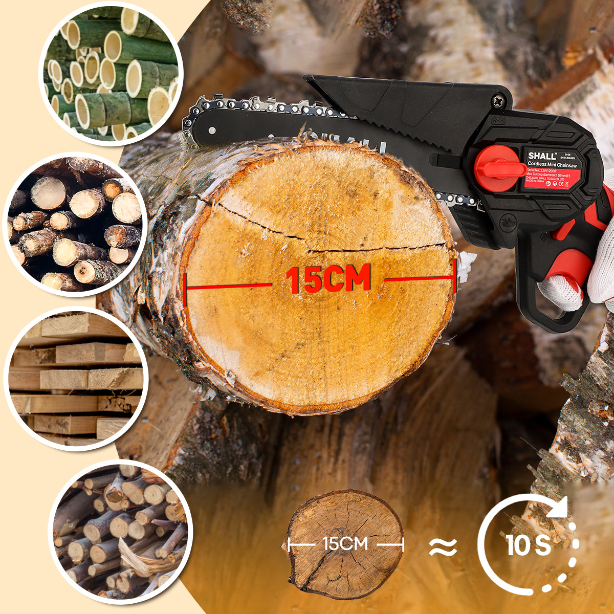 SHALL 4+6" Mini Handheld Chainsaw Cordless Chain Saw 21V
