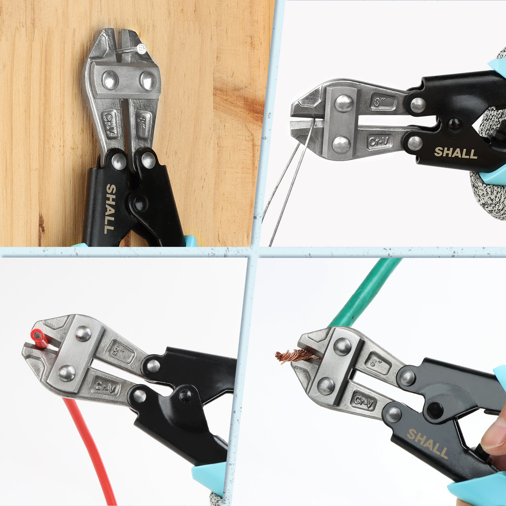 SHALL Mini Bolt Cutter, 210mm/8-inch Heavy Duty Wire Cutter, Two-Color Ergonomic Handle, Security Lock, More Efficient Leverage & Adjustable Opening, Belt Bag Included
