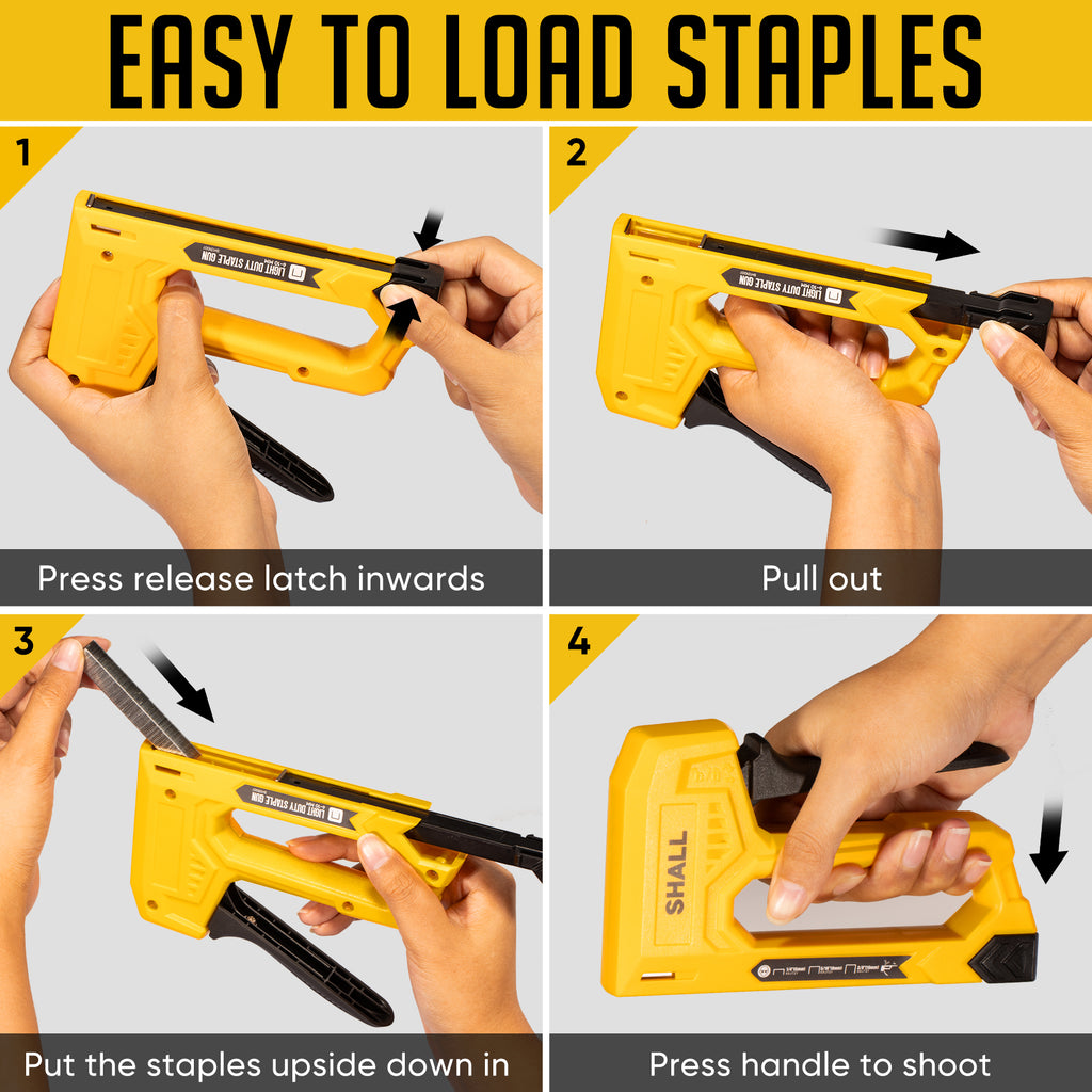 SHALL Light Duty Staple Gun for Wood - Yellow Upholstery Staple Gun with 1600pcs JT21 Staples 1/4, 5/16, 3/8 inch and Staple Remover - Fabric Stapler Gun for Crafts, DIY, Decoration