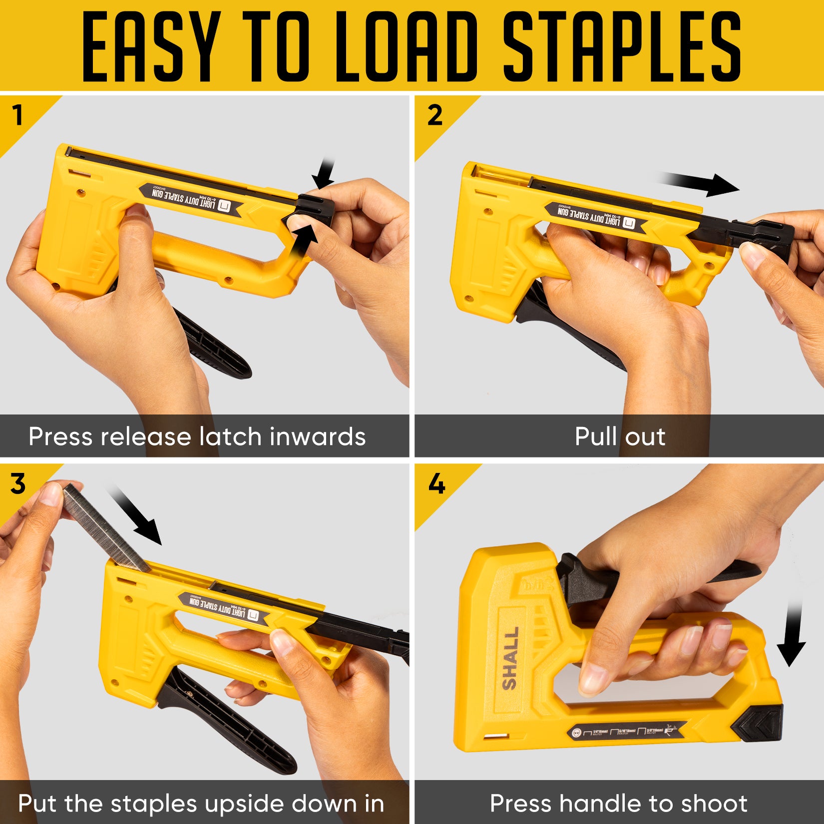 SHALL Light Duty Staple Gun for Wood - Yellow Upholstery Staple Gun with 1600pcs JT21 Staples 1/4, 5/16, 3/8 inch and Staple Remover - Fabric Stapler Gun for Crafts, DIY, Decoration
