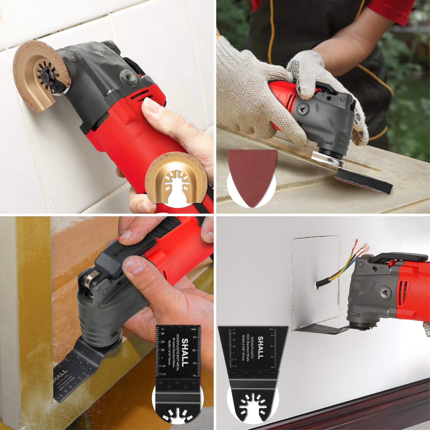 SHALL 102PCS Multitool Blades, Oscillating Multi Tool Accessories kits, HCS & Bi-Metal Blades, Sanding Pad, Sandpaper, Scraper, Carbide Grit Rasp, Dremel/Bosch/C-Clip Adapter, Storage Case Included