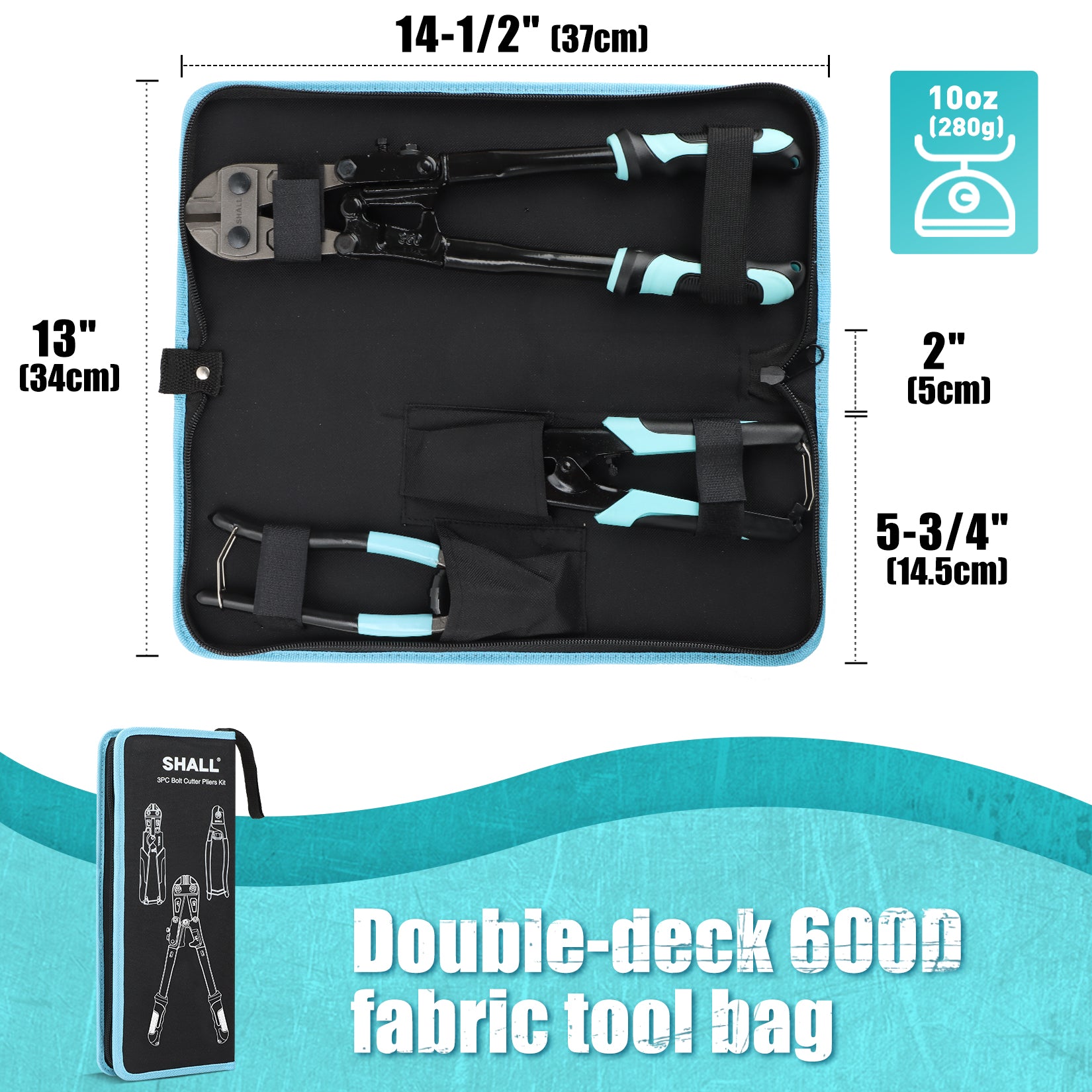 SHALL 3-Piece Bolt Cutters, 14" Heavy Duty Bolt Cutter, 8" Mini Bolt Cutter, 8" Wire Rope Cutter, Ergonomic Handle, Security Lock, More Efficient Leverage & Adjustable Opening, Carrying Case Included