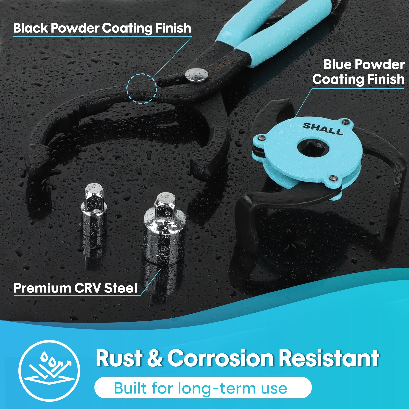 SHALL 4-Piece Oil Filter Removal Tool, Universal 3-Jaw Oil Filter Wrench, 12 Inch Adjustable Metal Oil Filter Pliers, 2-Piece Adapters & PVC Gloves Included, for Cars, Motorcycles