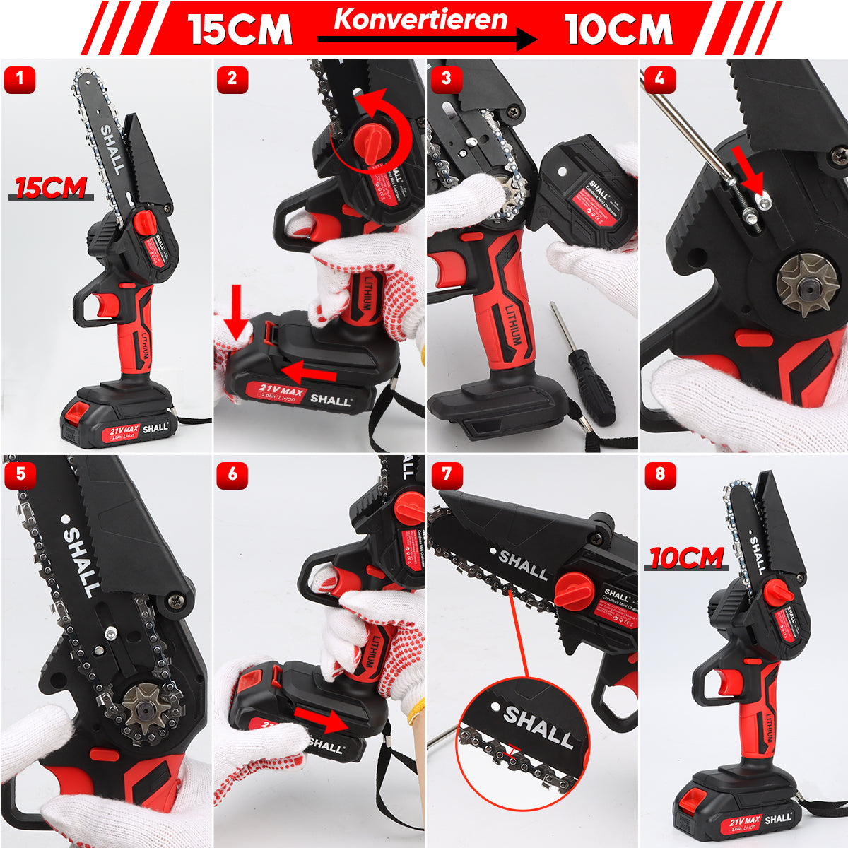 SHALL 4+6" Mini Handheld Chainsaw Cordless Chain Saw 21V