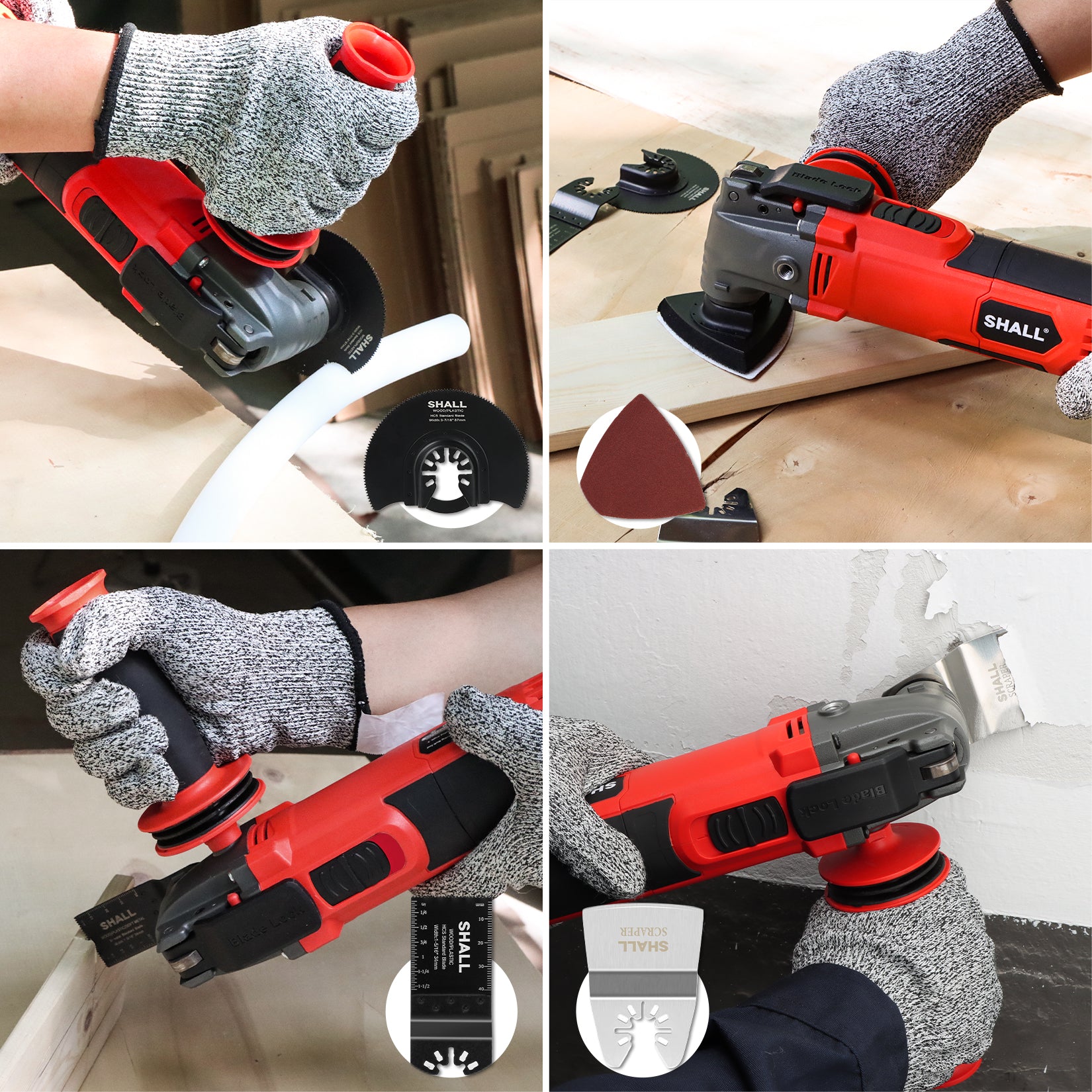 SHALL 102PCS Multitool Blades, Oscillating Multi Tool Accessories kits, HCS & Bi-Metal Blades, Sanding Pad, Sandpaper, Scraper, Carbide Grit Rasp, Dremel/Bosch/C-Clip Adapter, Storage Case Included