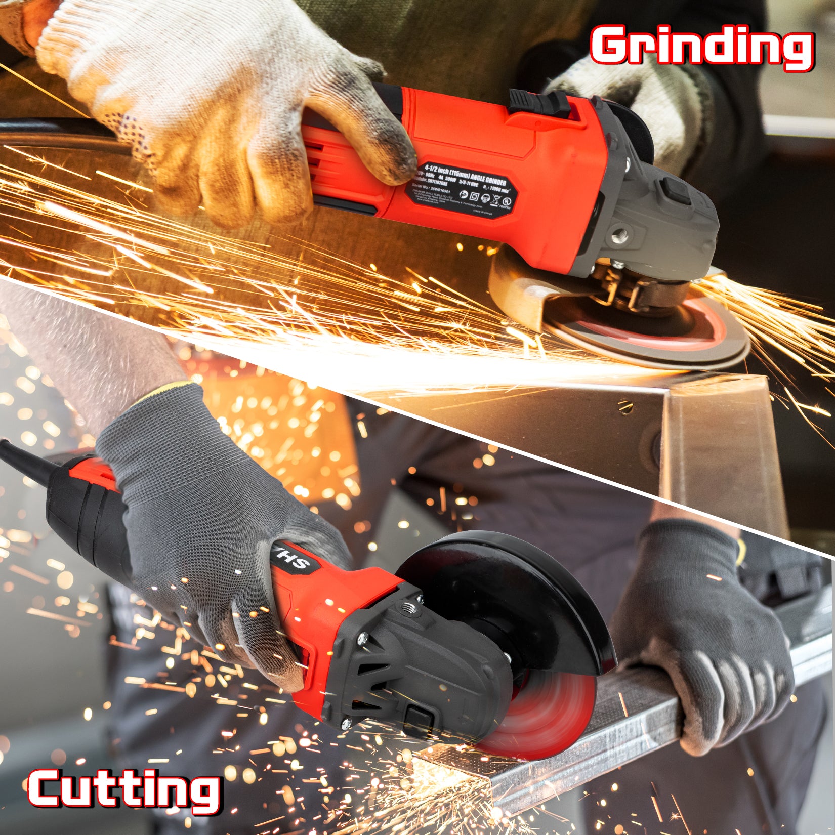 SHALL 4-1/2 Inch 11000 RPM Angle Grinder 4Amp with 2 Guards, 3 Cutting Discs, 3 Grinding Wheel, Non-Slip Handle, Wrench and Carbon Brush for Metal and Wood