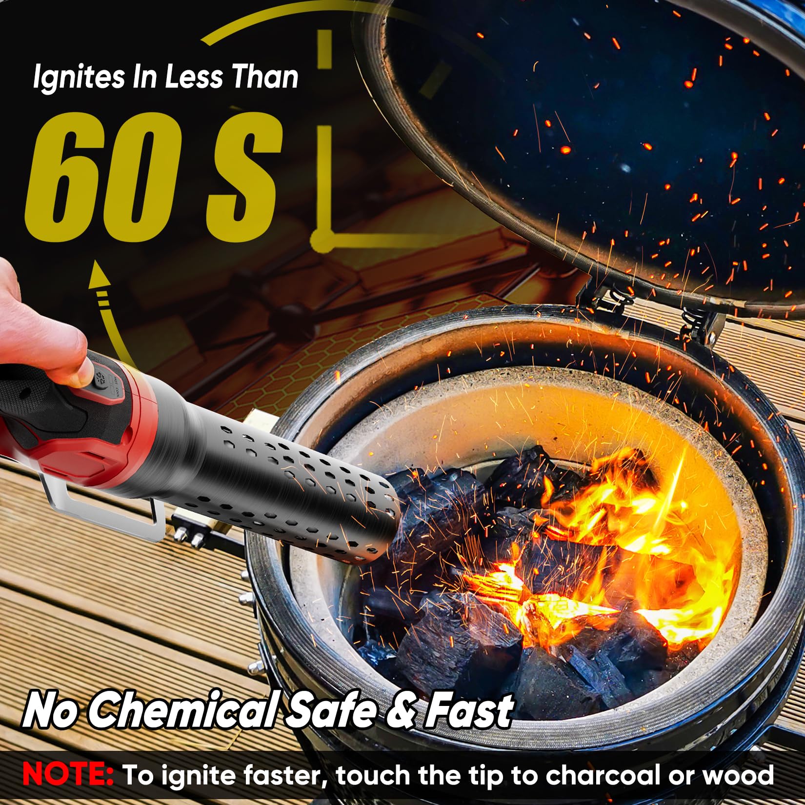 SHALL Electric Charcoal Starter Fire Lighter with Air Blower, 60S Rises to 1100℉ Chemical Free Heated for BBQ Smoker, Grill Starter, Wood Burning Fireplaces & Fire Pits | 4ft Cable