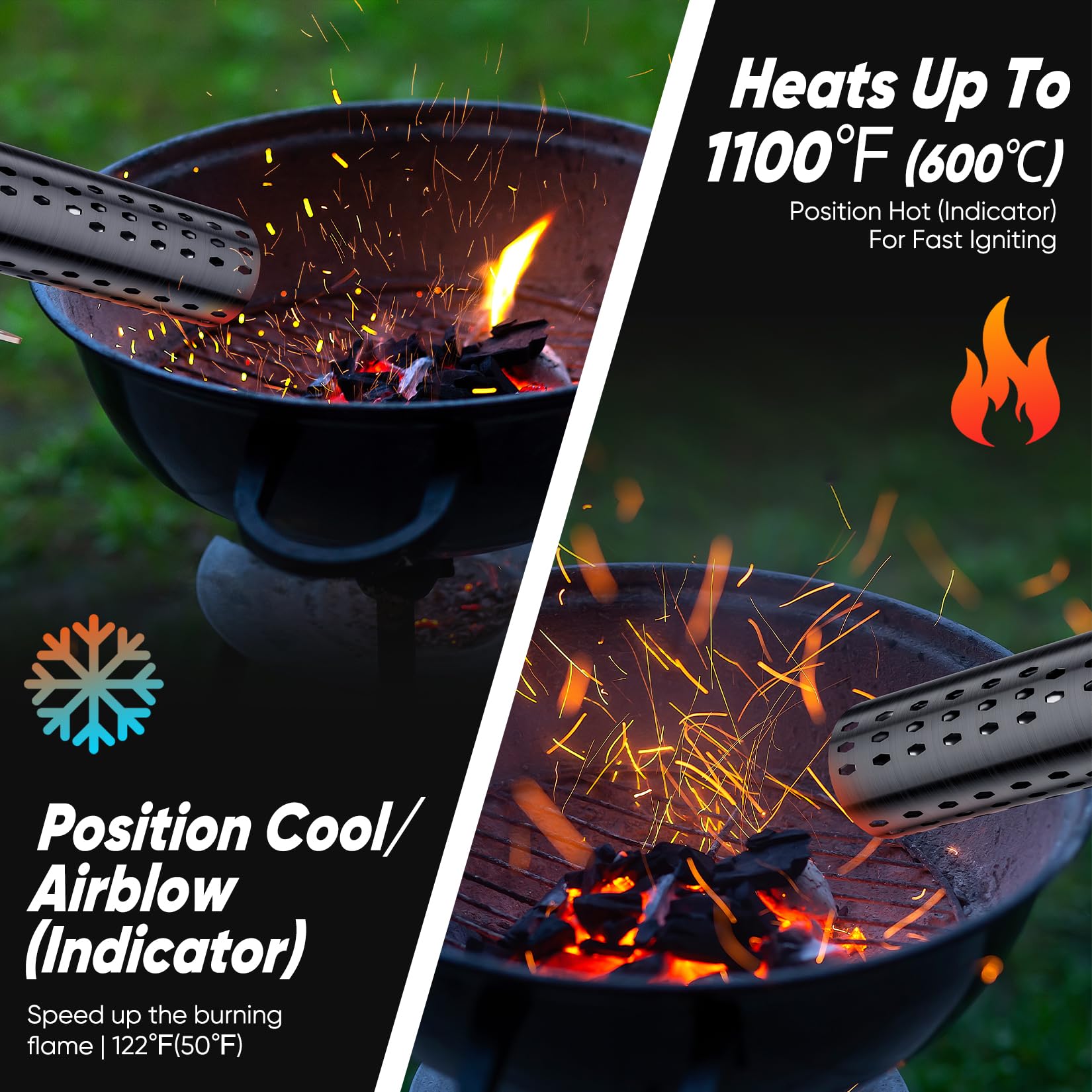 SHALL Electric Charcoal Starter Fire Lighter with Air Blower, 60S Rises to 1100℉ Chemical Free Heated for BBQ Smoker, Grill Starter, Wood Burning Fireplaces & Fire Pits | 4ft Cable