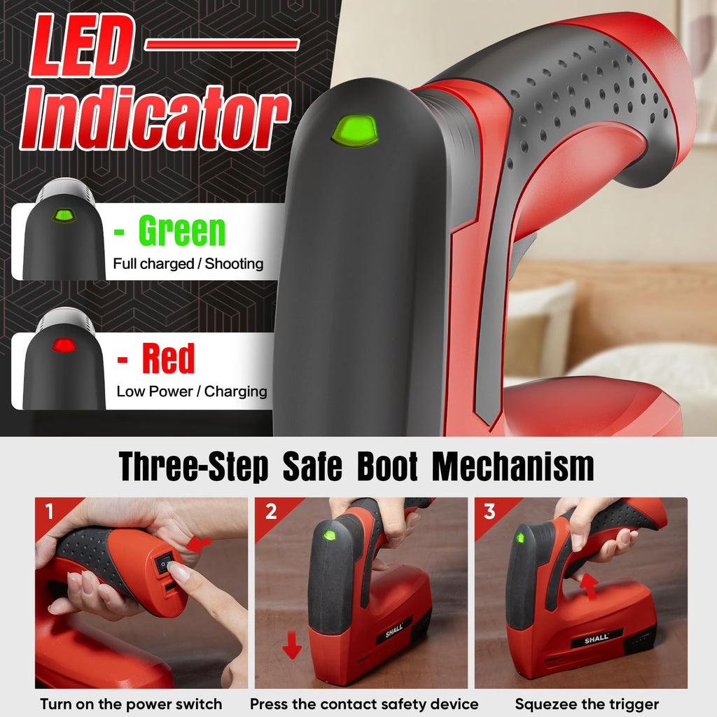 SHALL Electric Staple Gun, 3 in 1 Cordless Upholstery Stapler Nail Gun for Wood, 4V Rechargeable Brad Nailer Kit w/ 2500 Staples Nails, Staple Remover & Fast Charger for Crafts, DIY, Decoration