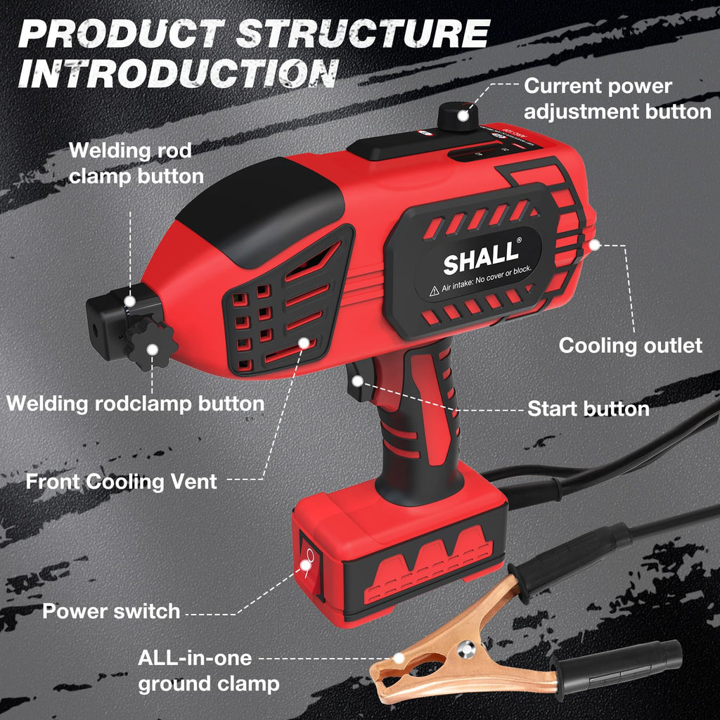SHALL Portable Electric Welding Machine, 110V Handheld ARC Welder with IGBT Inverter, 0-120 Amp Adjustment Current for 1/16''-1/8'' Welding Rods